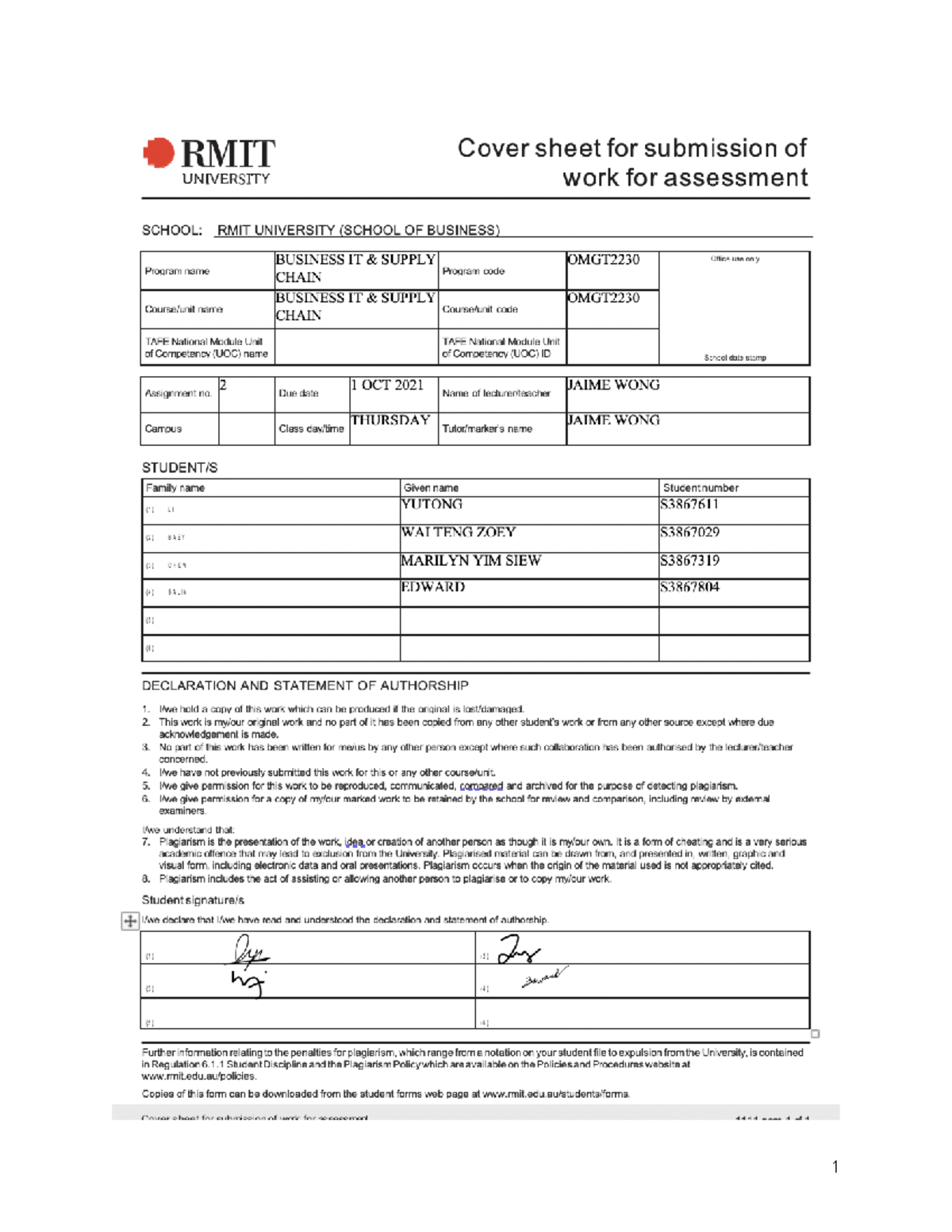 OMGT 2230 Business IT & Supply Chain Assignment 2 - Group 22 - OMGT2230 ...