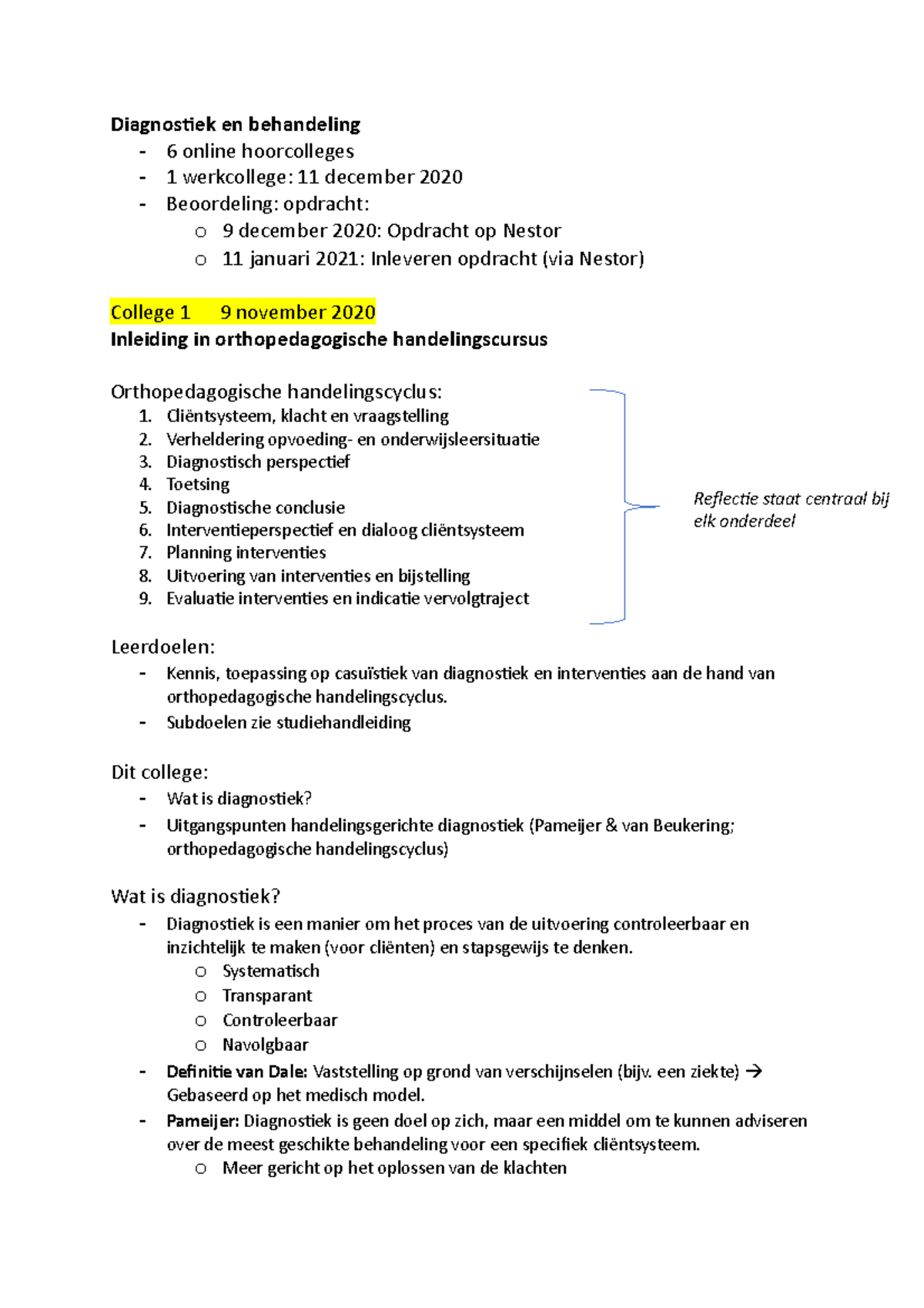 Diagnostiek En Behandeling Pedagogische Wetenschappen Colleges 1 T/m 6 ...