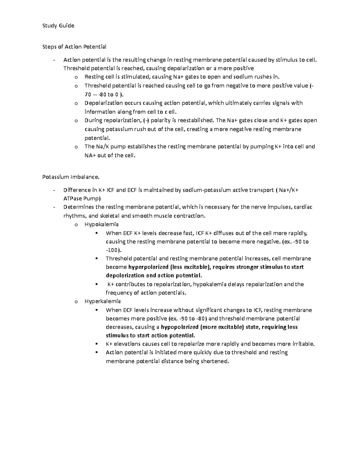 Cellular Physiology - Cell Phys - Study Guide Steps of Action Potential ...