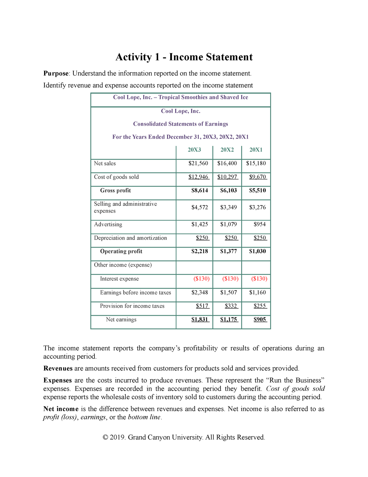 ACC-486-RS-Income Statement Activity 1-Student - Activity 1 - Income ...