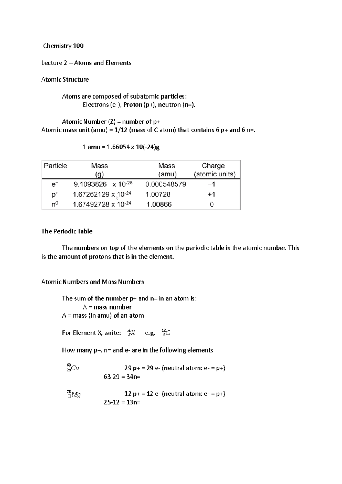 Lecture 2 - Atoms and Elements - Chemistry 100 Lecture 2 – Atoms and ...