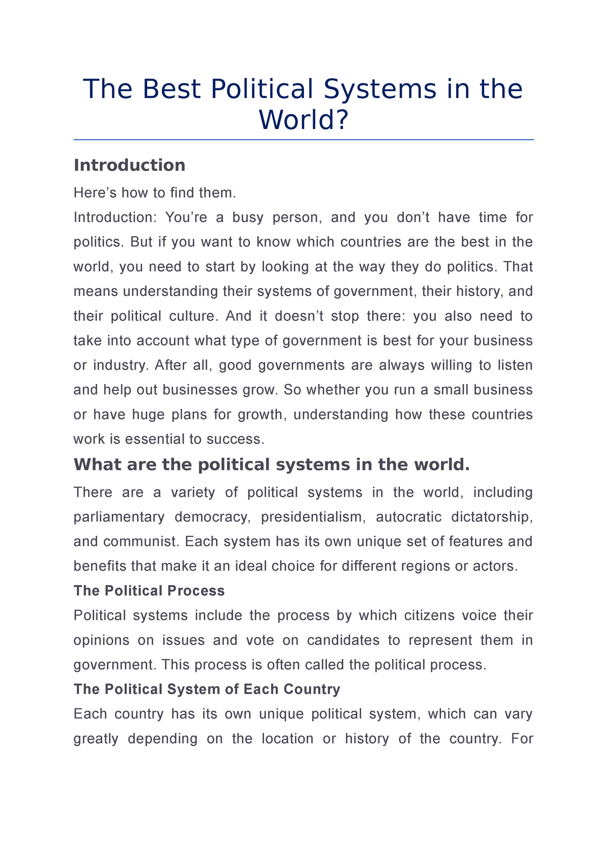 case study on political systems