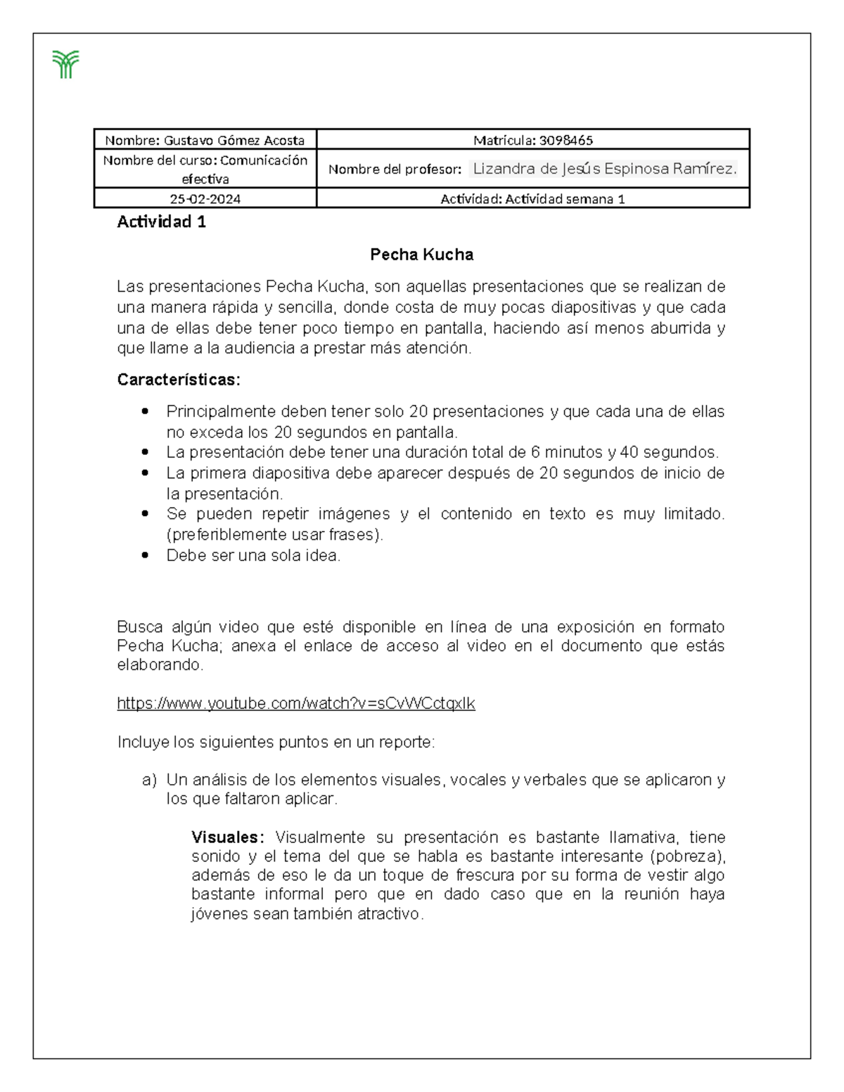 Act 1 comunicacion efectiva - Nombre: Gustavo Gómez Acosta Matricula ...