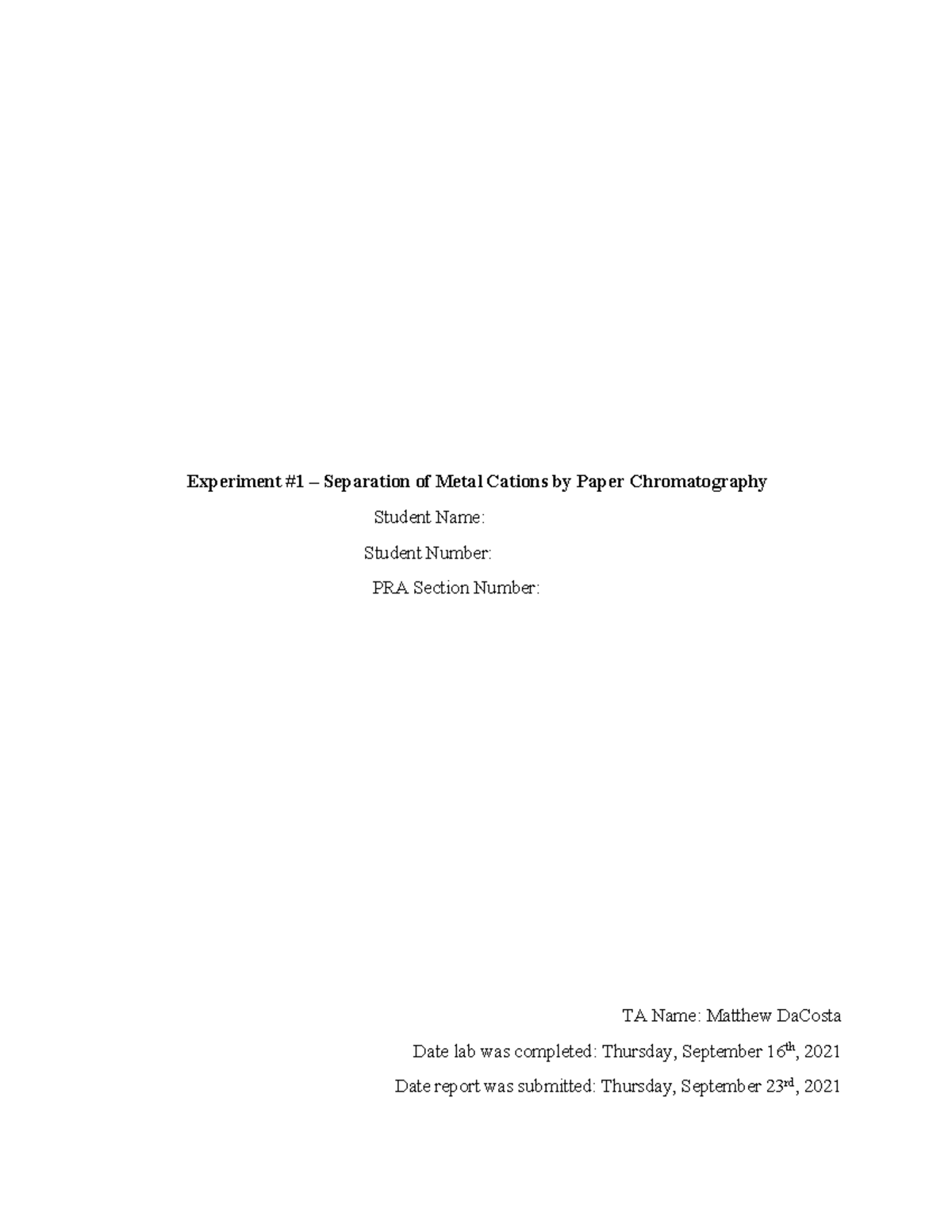 Experiment #1 – Separation of Metal Cations by Paper Chromatography Lab ...