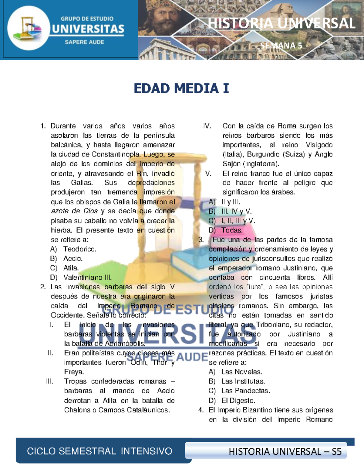 HU 5 Clase Curso de historia HISTORIA UNIVERSAL SEMANA 5 CICLO