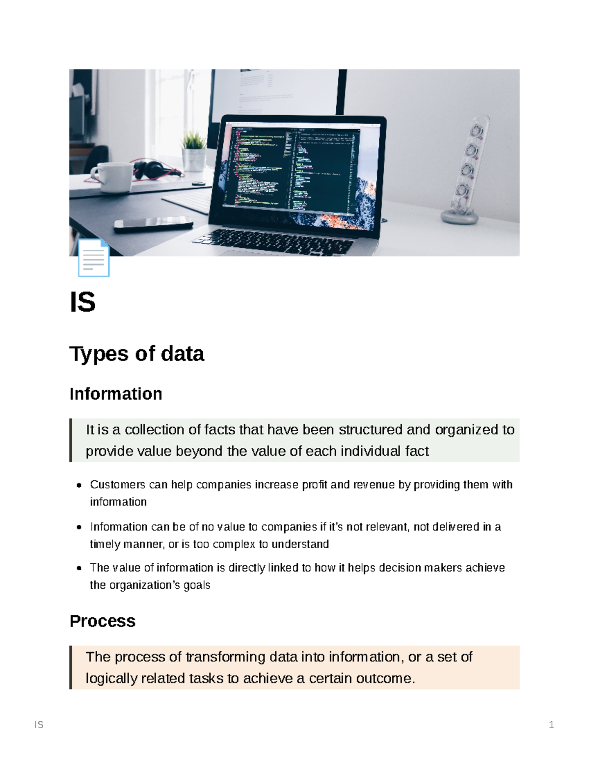 IS Lectures Notes - ² IS Types of data Information It is a collection ...