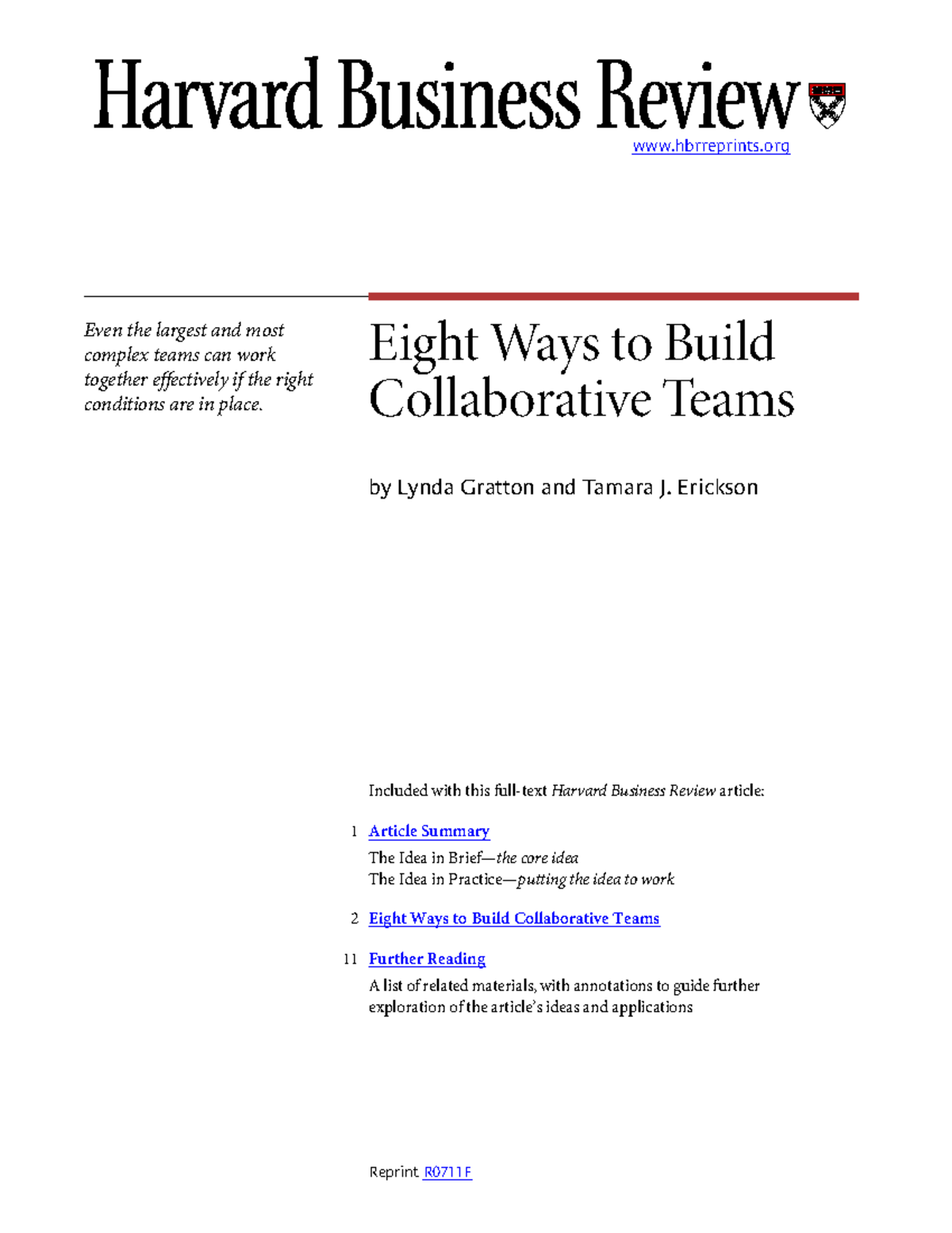 HBR 8 ways for collab team building hbrreprints Eight Ways to Build Collaborative