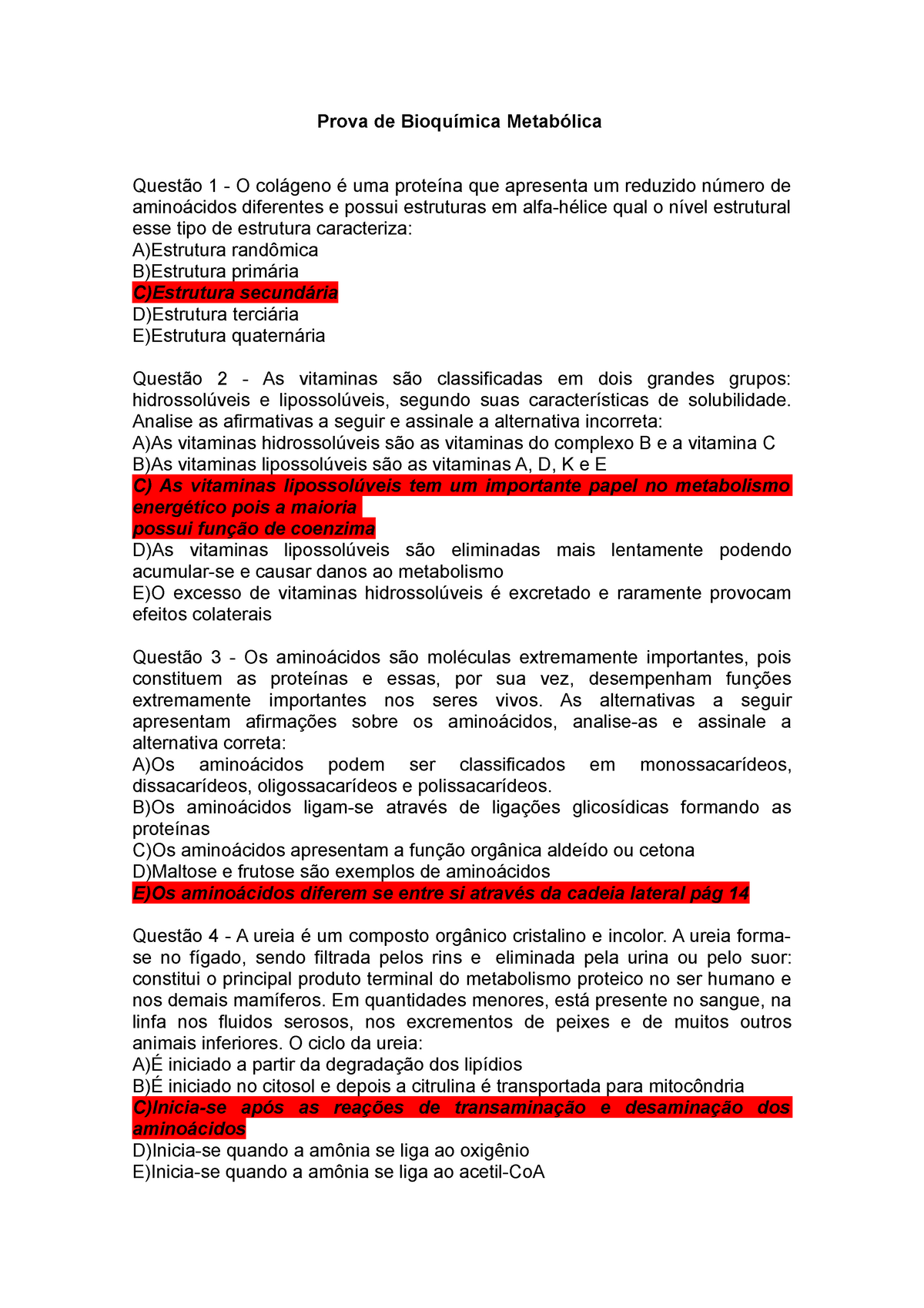 Bioquímica Básica e Metabolismo prova 2 - Bioquímica e Metabolismo Animal