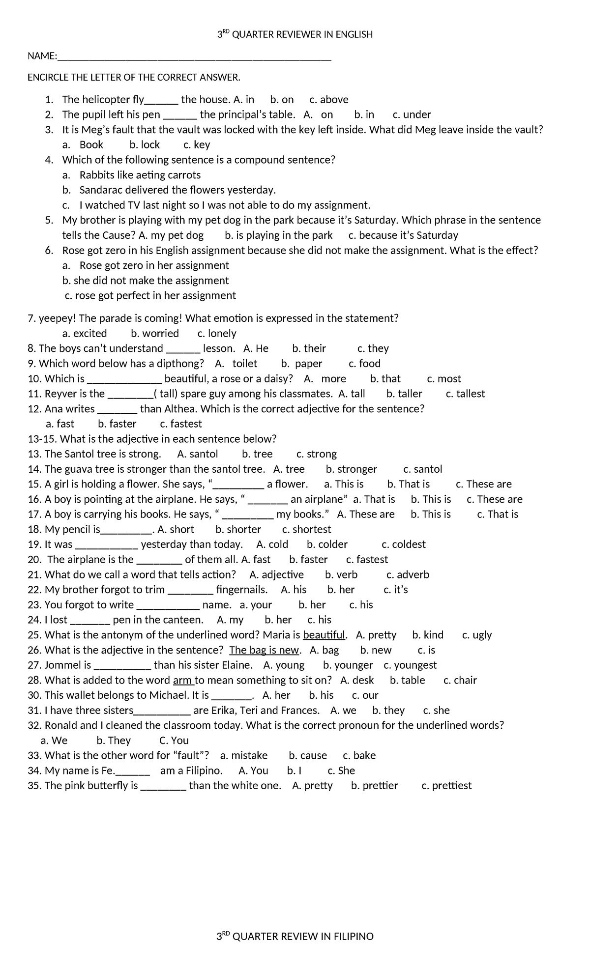 3RD Quarter Reviewer IN English - 3 RD QUARTER REVIEWER IN ENGLISH ...