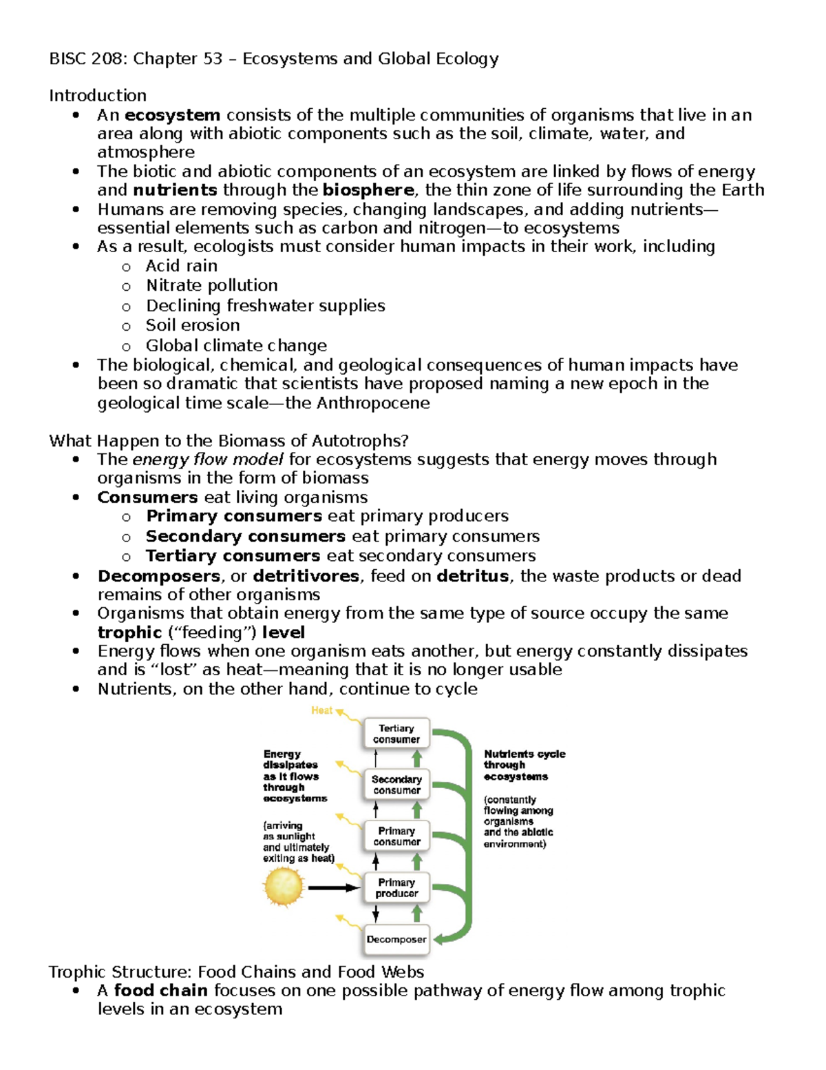 Ch. 53 Notes - Ecosystems And Global Ecology - BISC 208: Chapter 53 ...