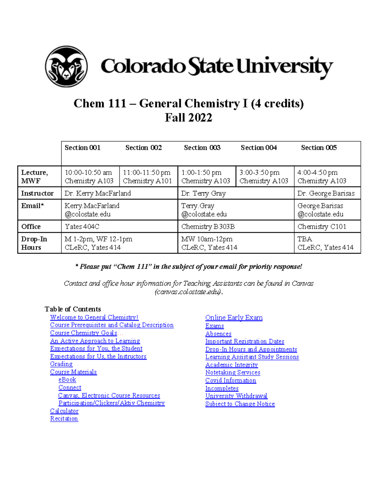 Syllabus CHEM111 Fa22 v4 - Chem 111 – General Chemistry I (4 credits ...