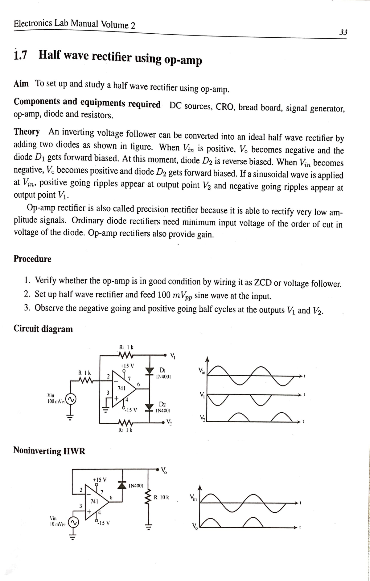 4 Precision Rectifier using Opamp Electronics Lab Manual