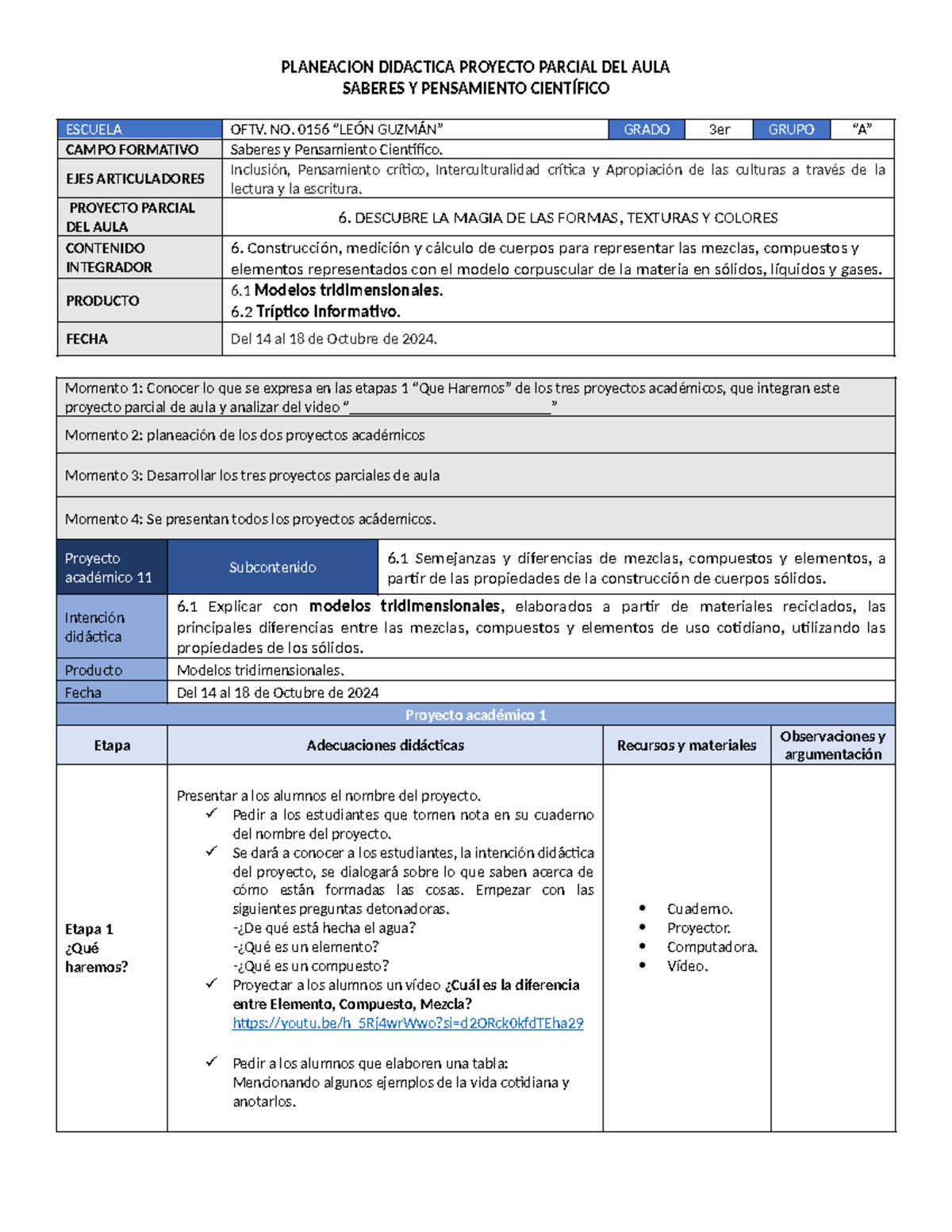 Planeación proyecto parcial de aula 6 - PLANEACION DIDACTICA PROYECTO ...
