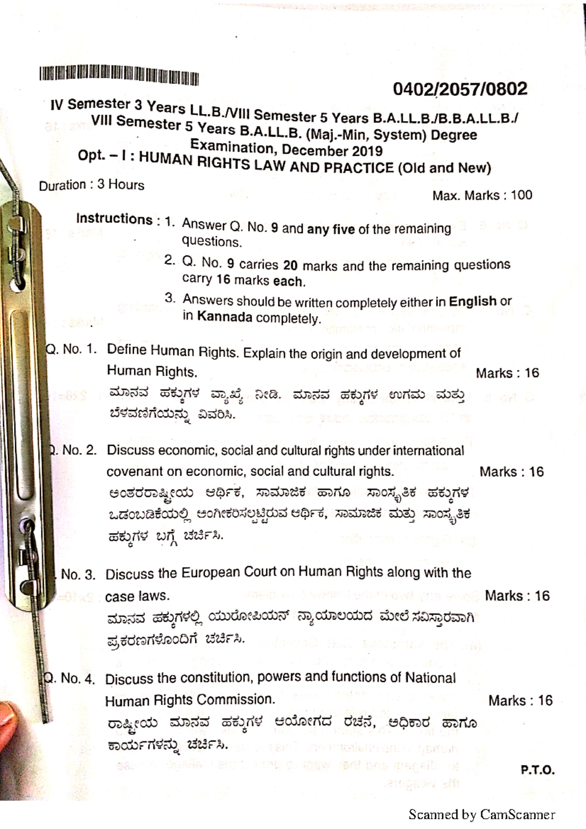 Human Rights Question Papers - Bba llb - Studocu