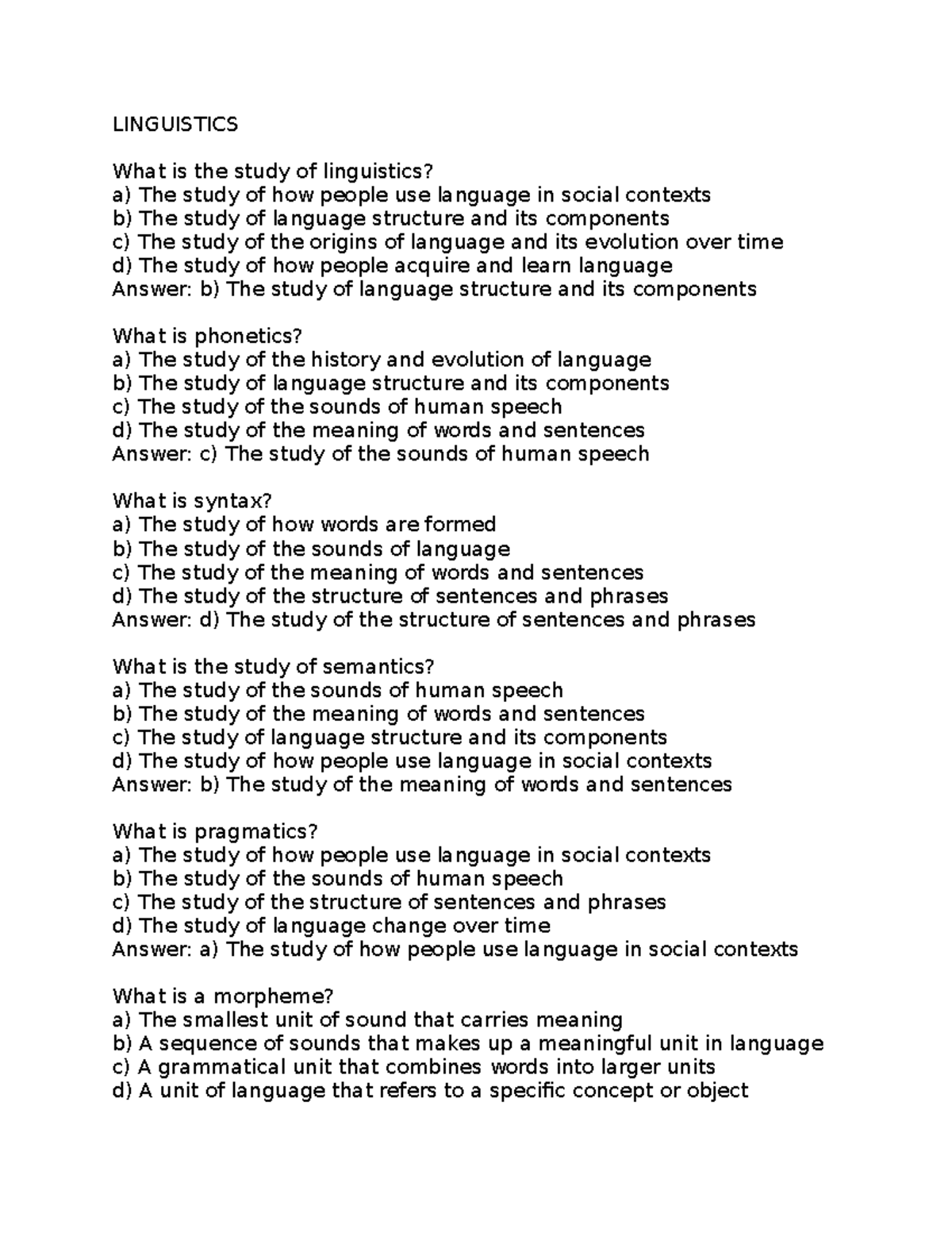 Linguistics - QUIZ - LINGUISTICS What Is The Study Of Linguistics? A ...