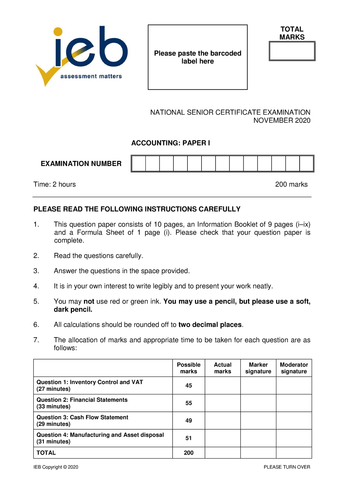 Past Exam Papers Accounting Ieb Nsc Grade 12 Past Exam Papers 2020 P1 Question Paper English 1617