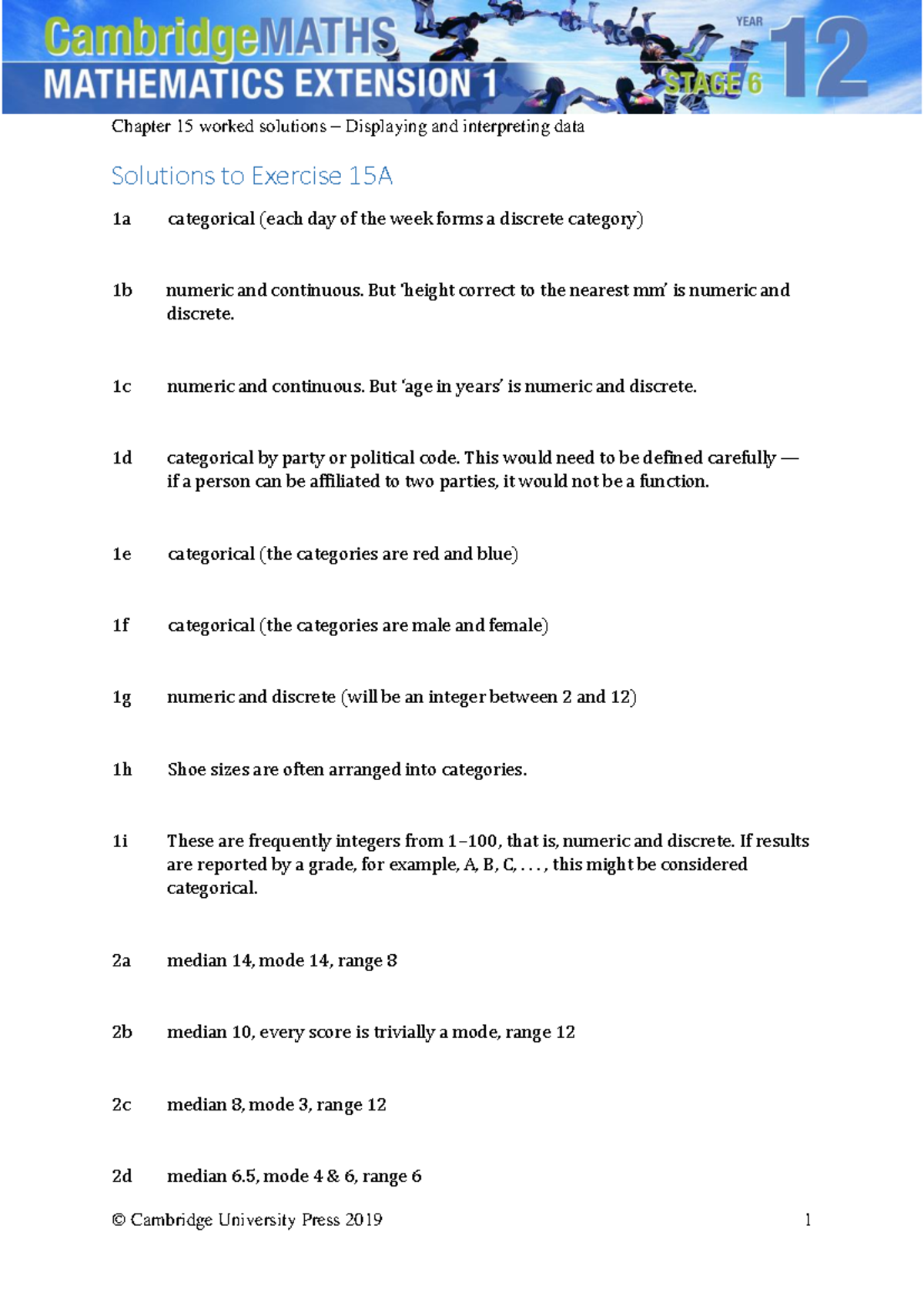 Chapter 15 worked solutions - Solutions to Exercise 15 A 1a categorical ...