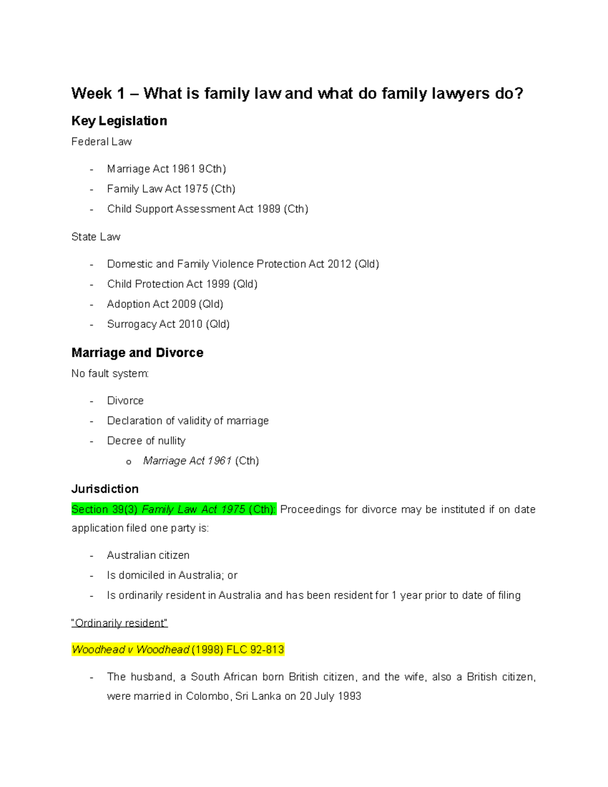 Family Law Exam Notes Week 1 What is family law and what do family