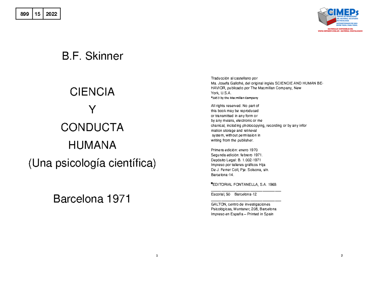 899 - texto nuevo 2022 sistemas 1 - B. Skinner CIENCIA Y CONDUCTA