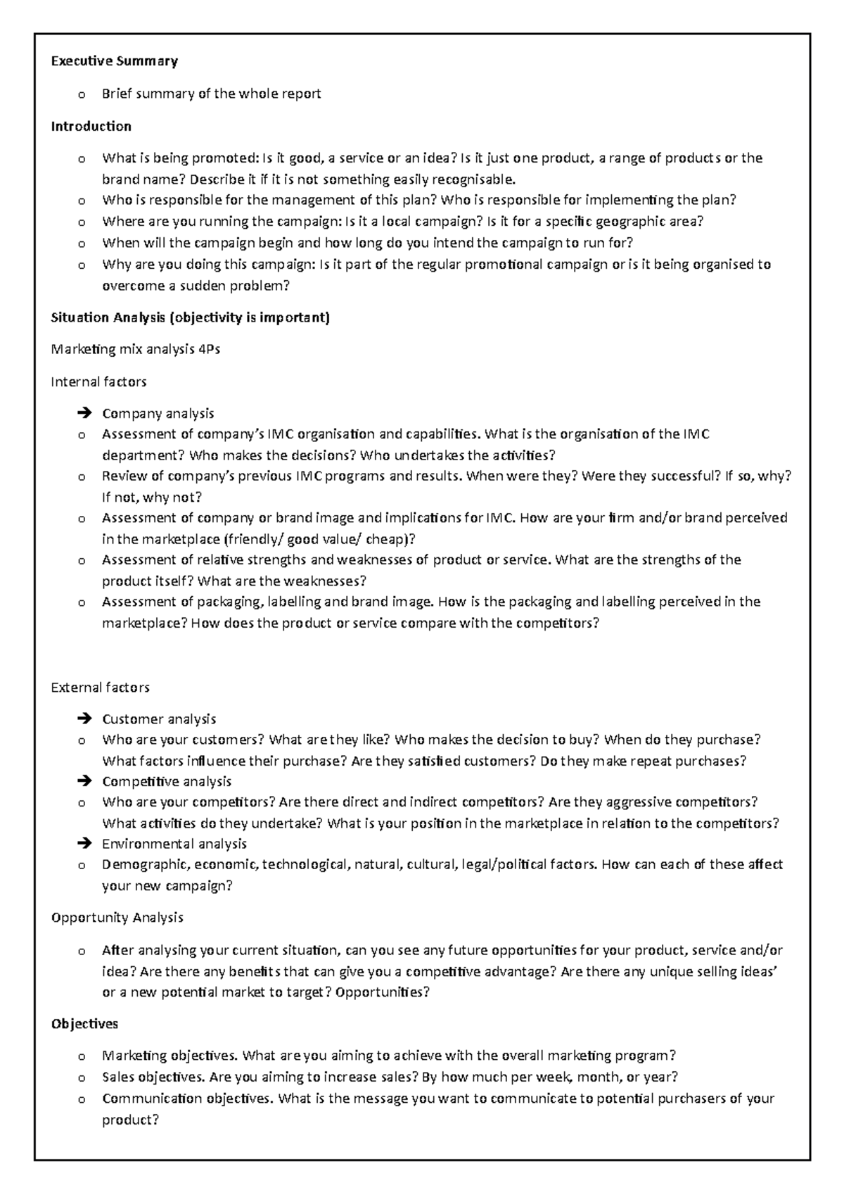 Structure of IMC Plan - The guide to creating IMC final report task ...