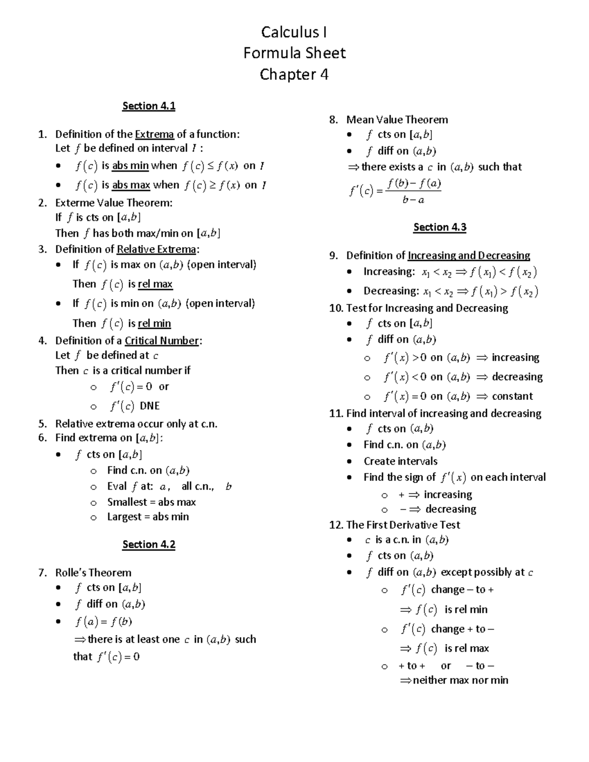 39e42a253172 b64f84abea3cf7a97c73 - Calculus I Formula Sheet Chapter 4 ...