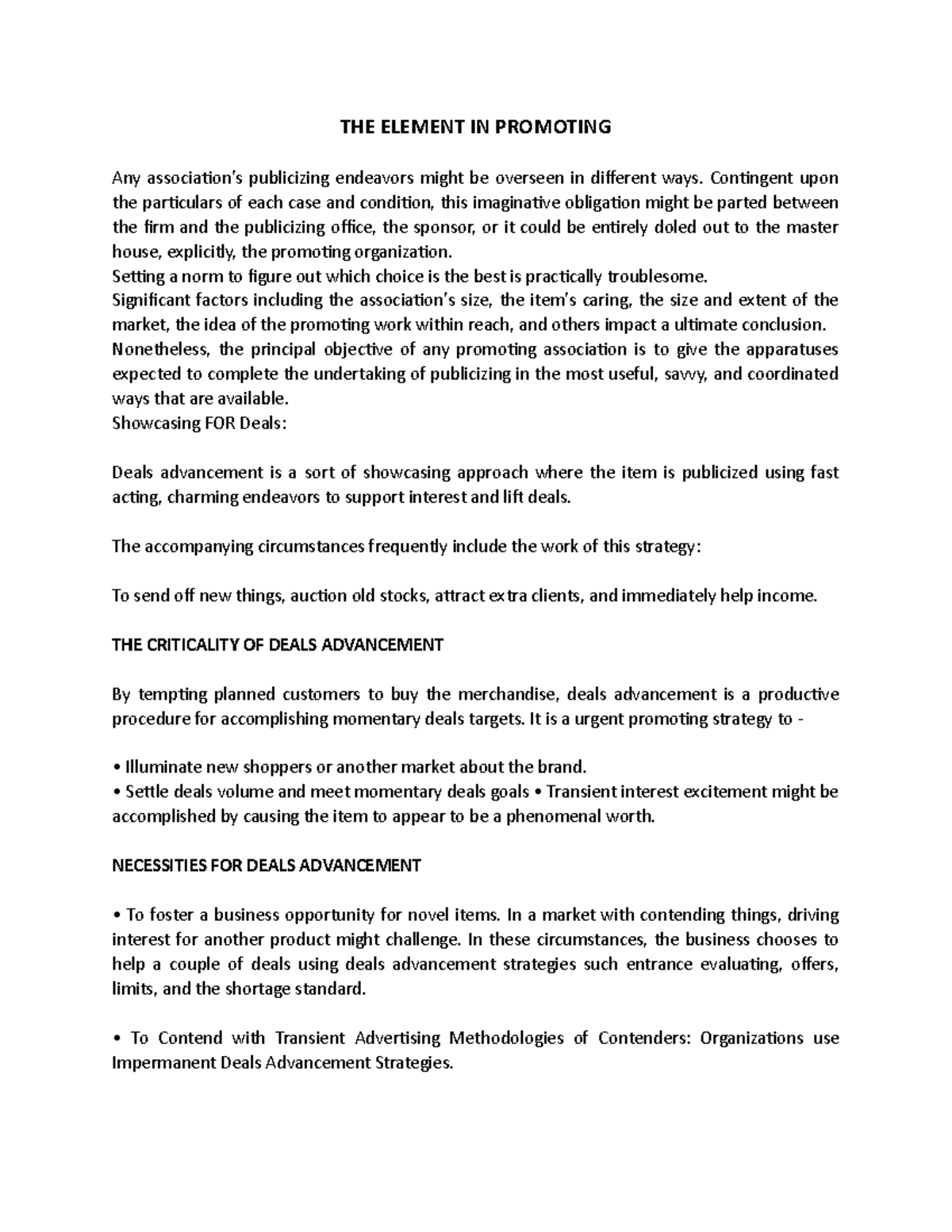 THE Element IN Promoting - THE ELEMENT IN PROMOTING Any association's ...