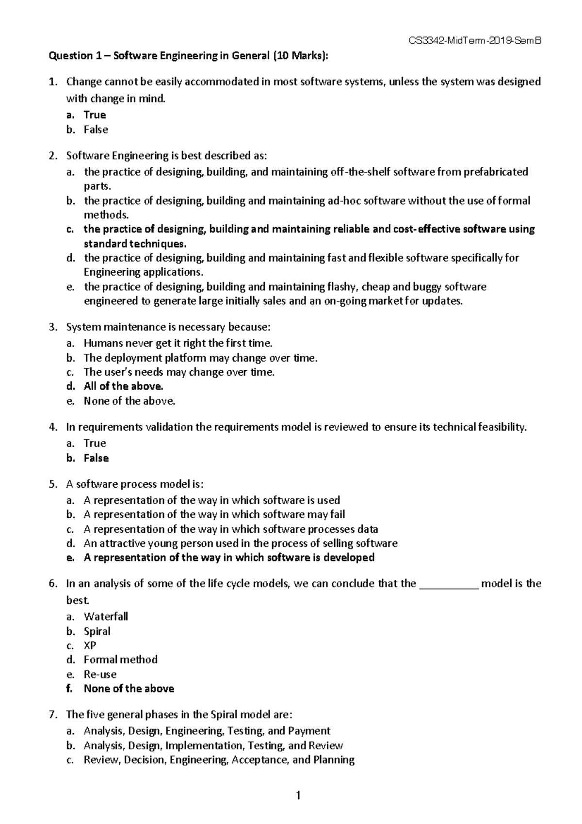 CS3342 Mid Term Sample with Solution - Question 1 – Software ...