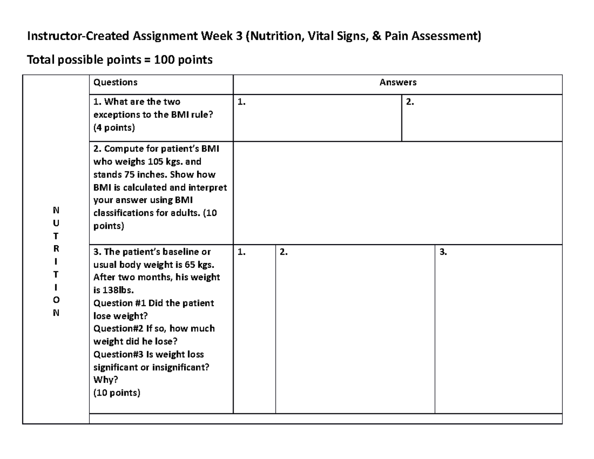 Instructor-Created Assignment - Wk 3 - 2. Compute for patient’s BMI who ...