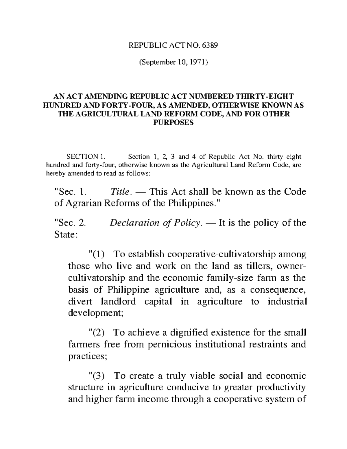 Republic act no 6389 - RA 6389 - REPUBLIC ACT NO. 6389 (September 10 ...