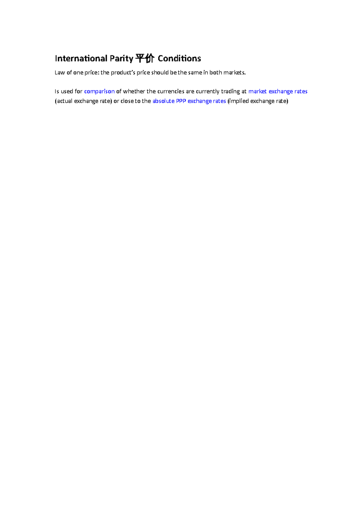 Note4 - Lecture notes INTERNATIONAL PARITY CONDITIONS - International ...