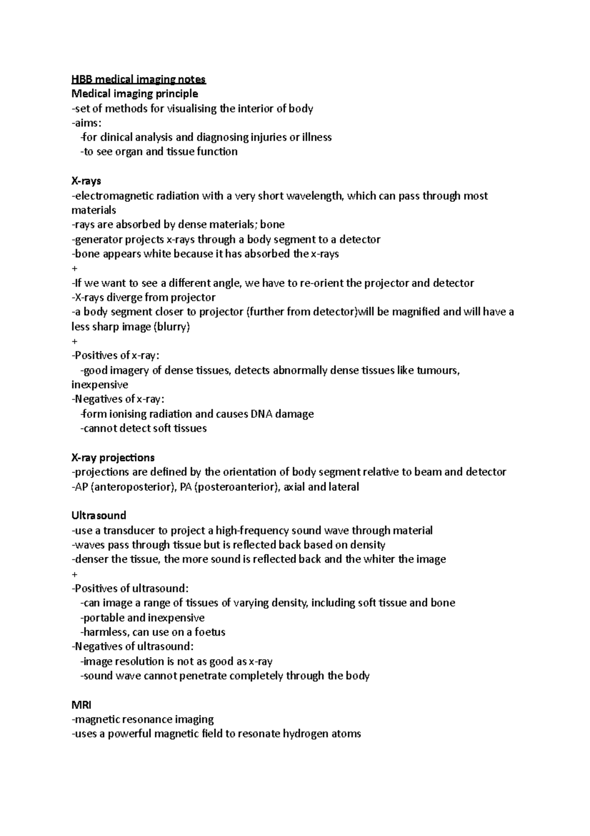 HBB medical imaging notes - HBB medical imaging notes Medical imaging ...
