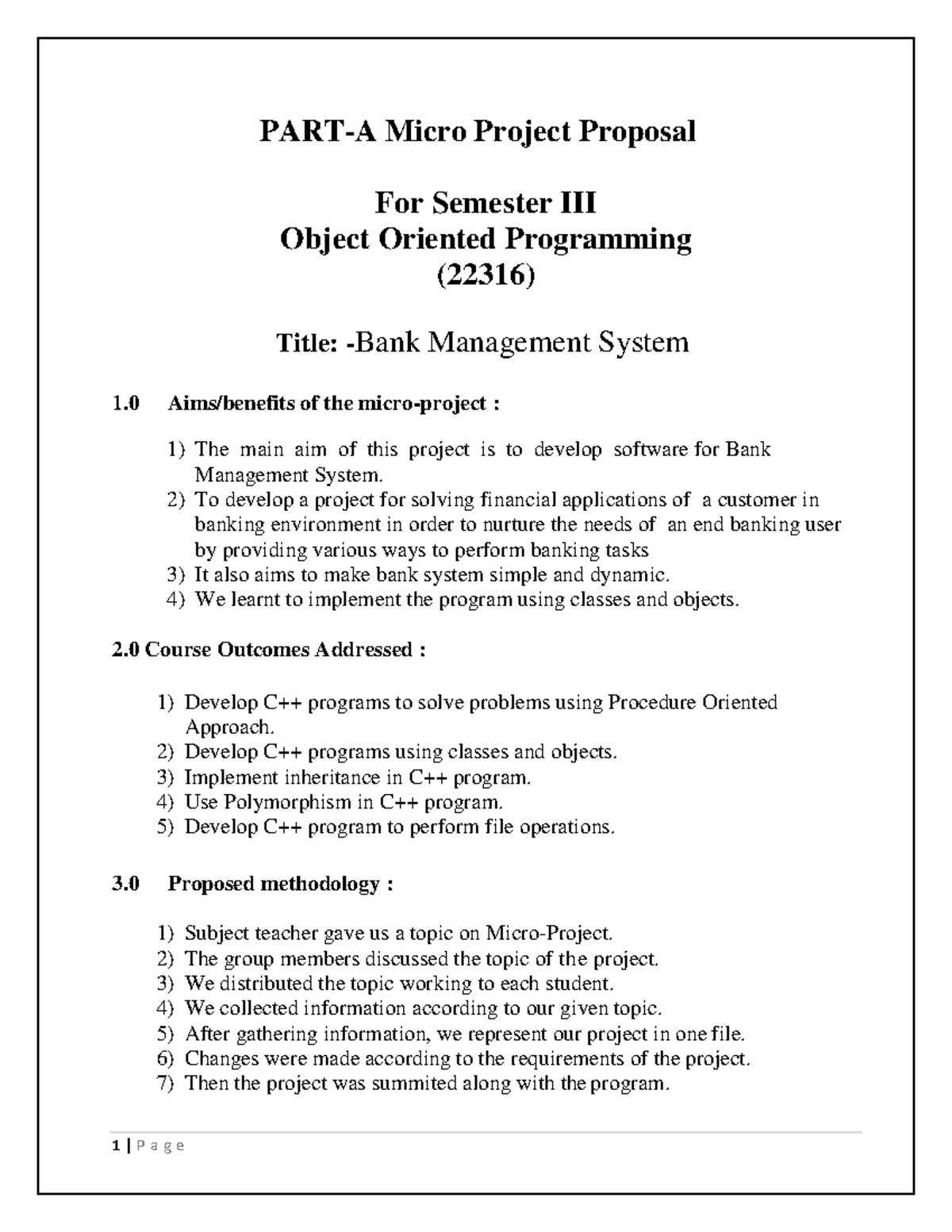 OOP PART A - ... - 1 | P a g e PART-A Micro Project Proposal For ...