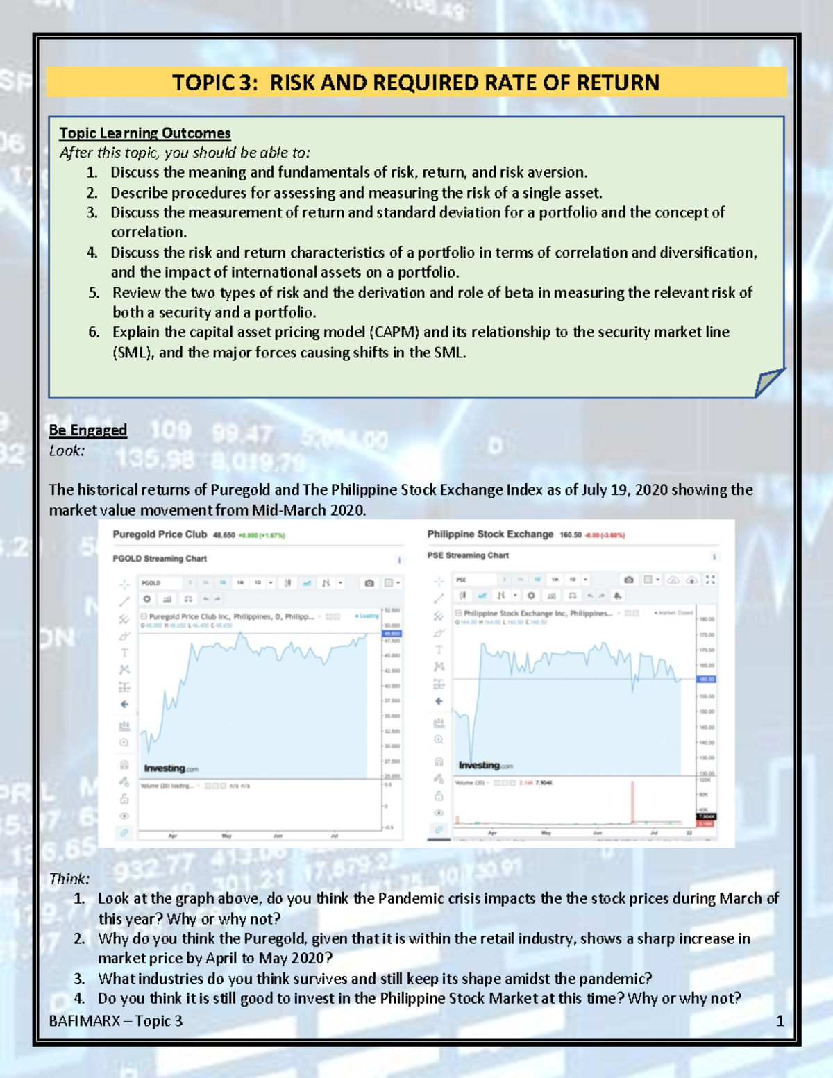 3 Risk and Required Rate of Return - TOPIC 3: RISK AND REQUIRED RATE OF ...