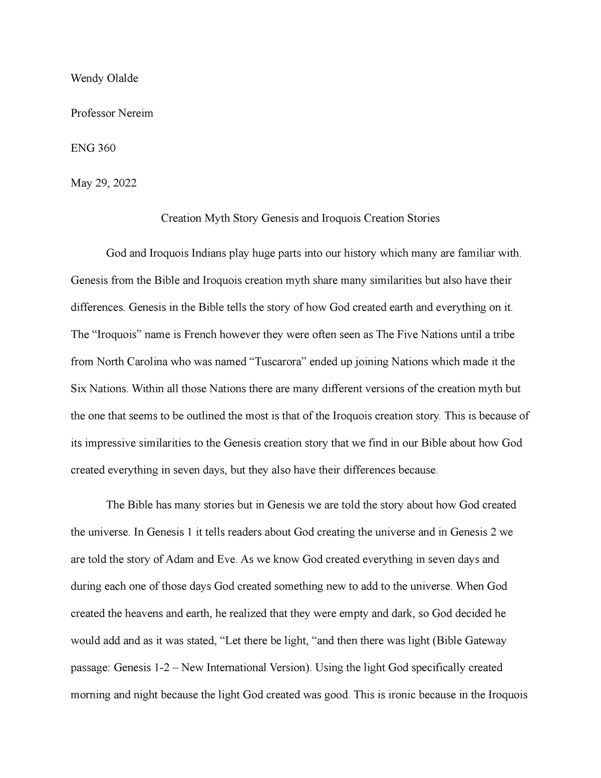 creation myth story essay