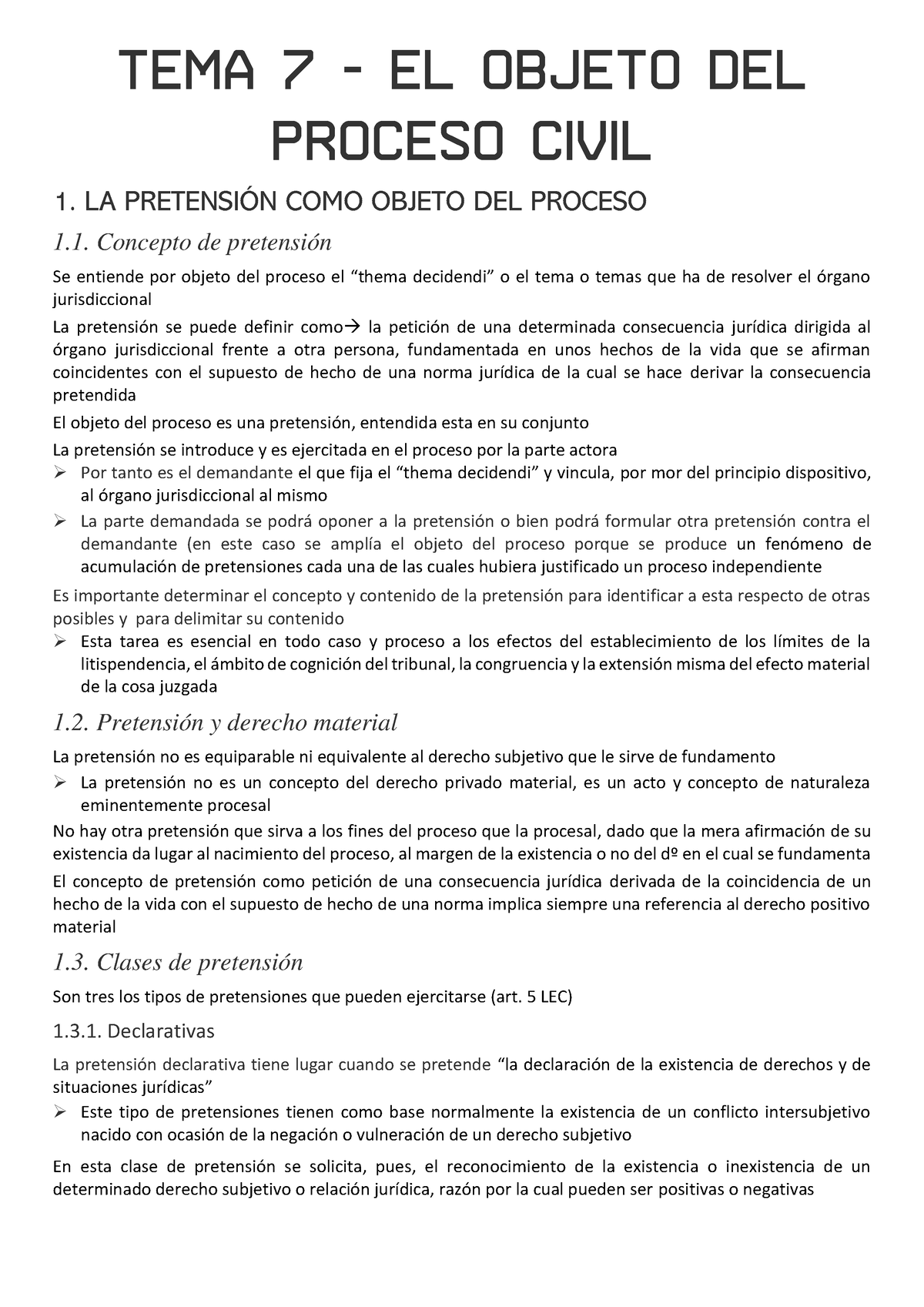 TEMA 7 - EL Objeto DEL Proceso Civil - Tema 7 - EL OBJETO DEL PROCESO ...