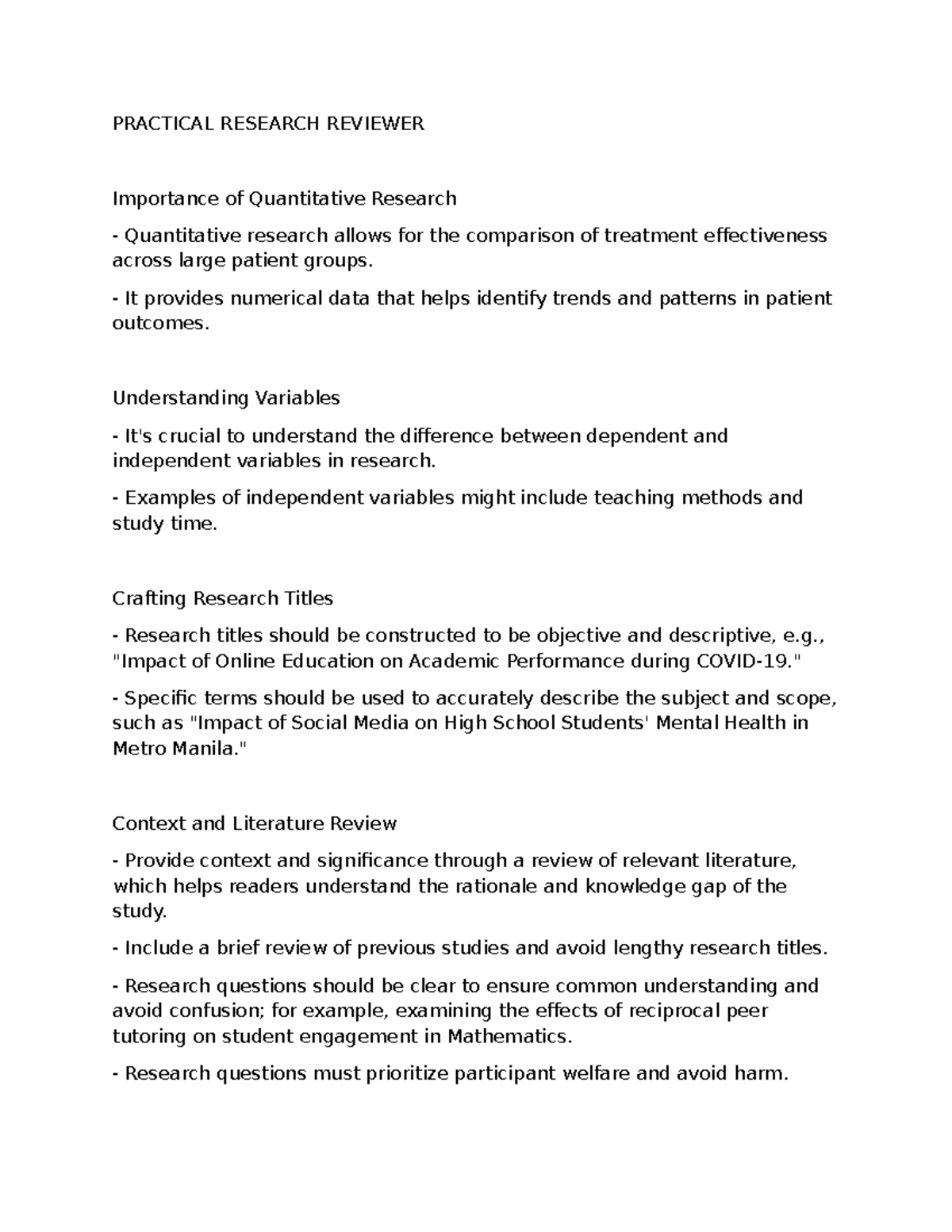 Research-PR- Reviewer - PRACTICAL RESEARCH REVIEWER Importance of ...