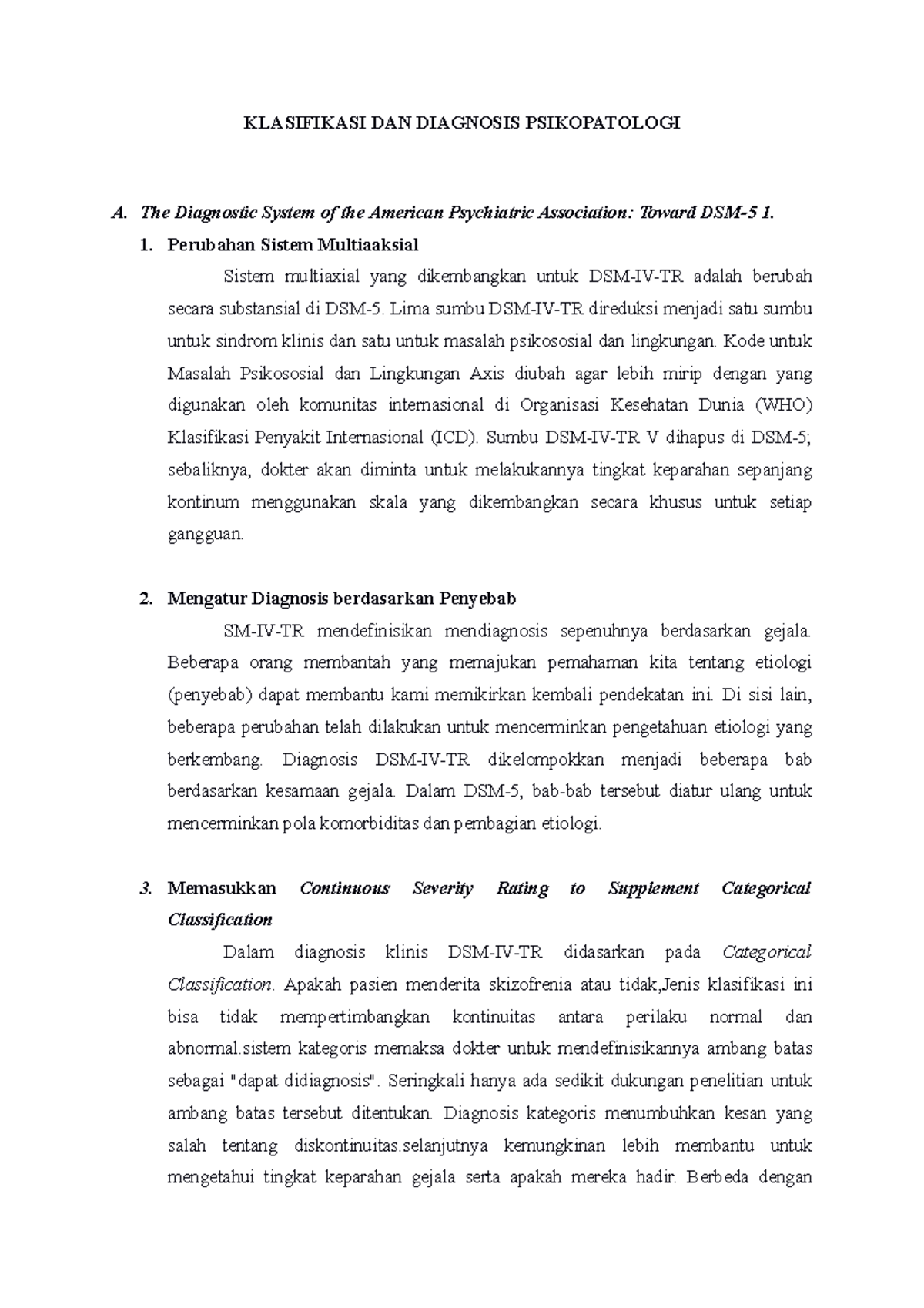 Klasifikasi Dan Diagnosis Psikopatologi - KLASIFIKASI DAN DIAGNOSIS ...