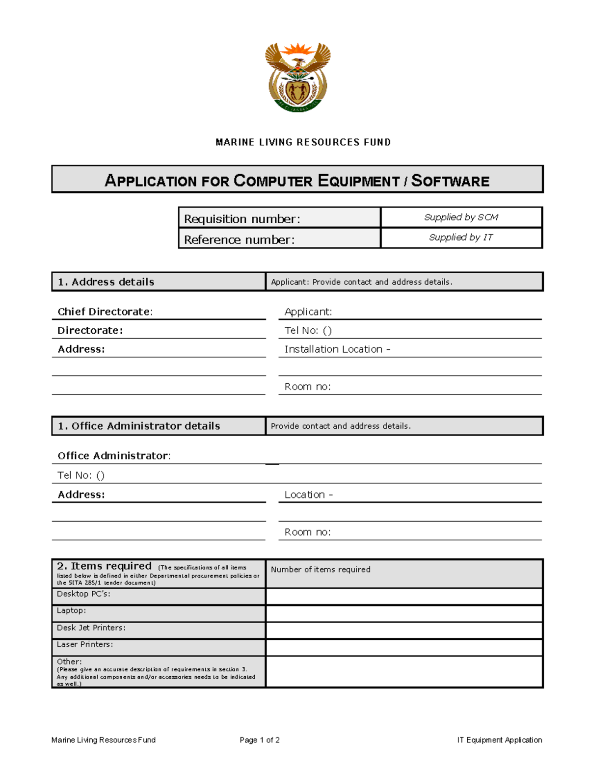 IT Equipment Application - M A R I N E L I V I N G R E S O U R C E S F ...