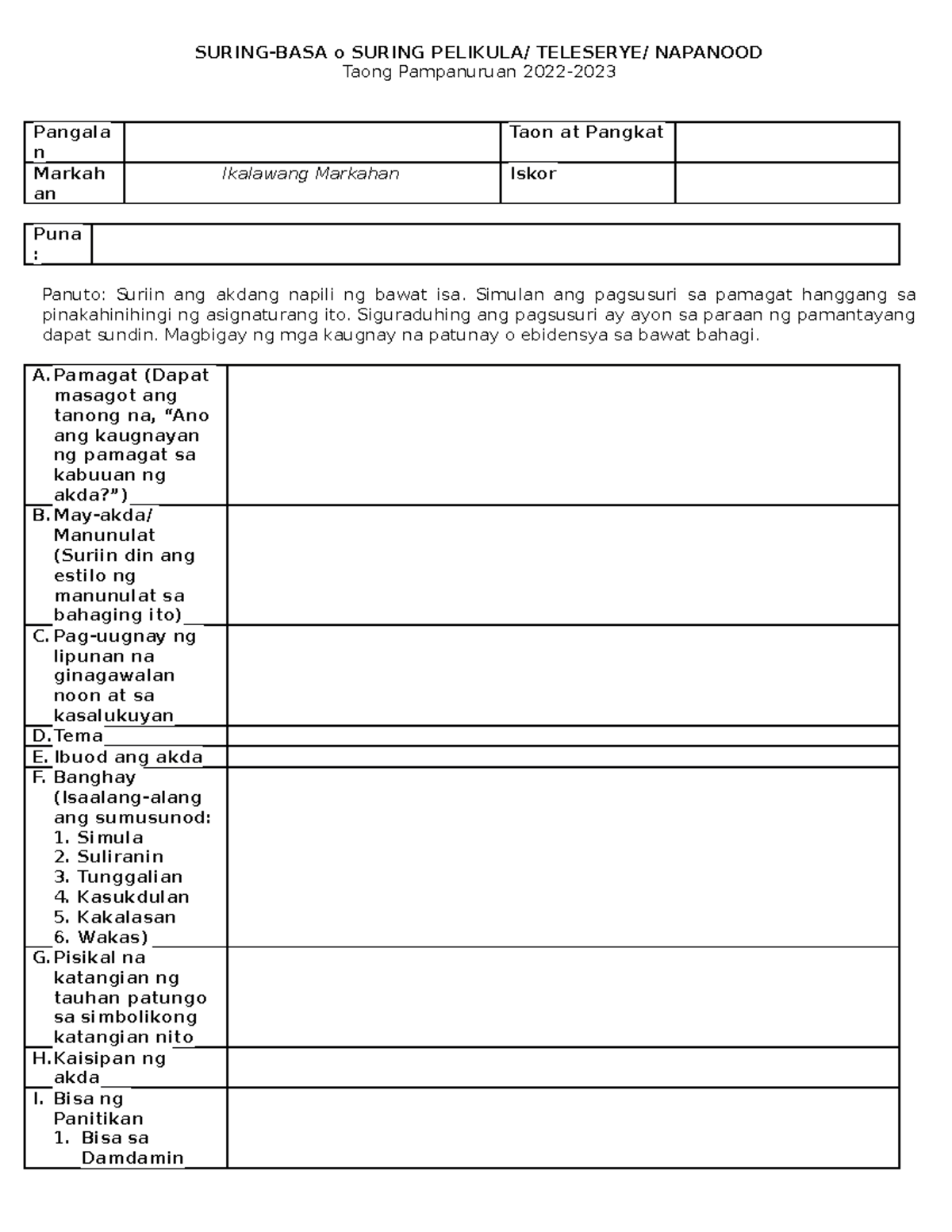 JHS Pagsusuri - Project proposal - SURING-BASA o SURING PELIKULA ...