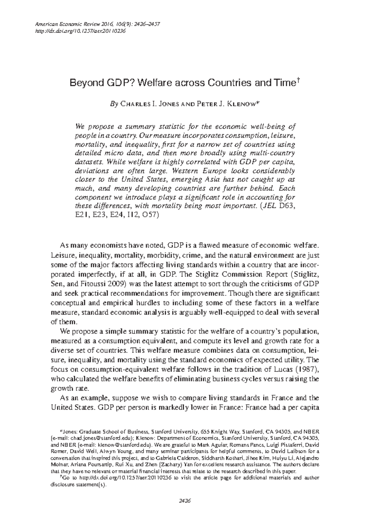 Beyond GDP. Welfare across countries and time - American Economic ...