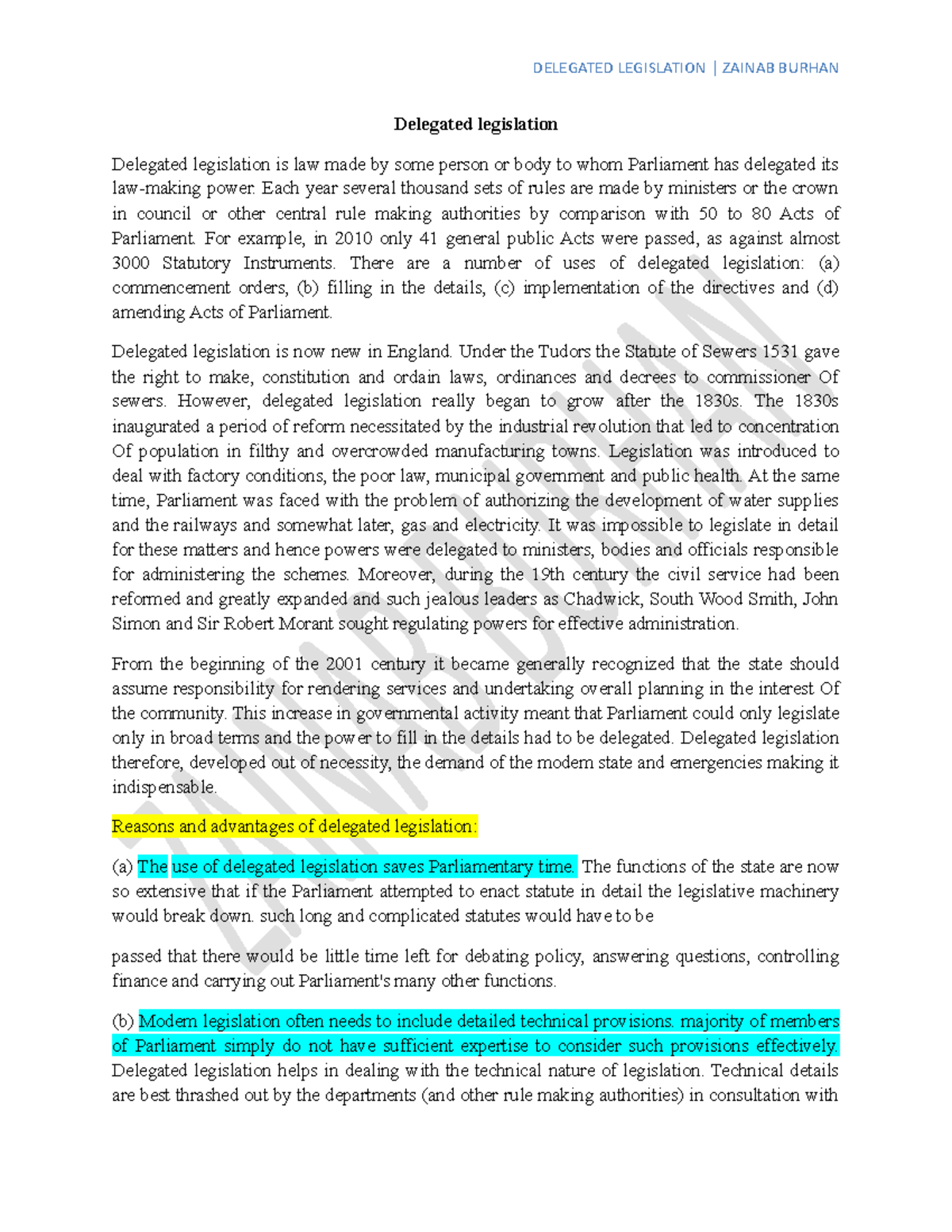 Delegated legislation summary work for papers - Delegated legislation ...