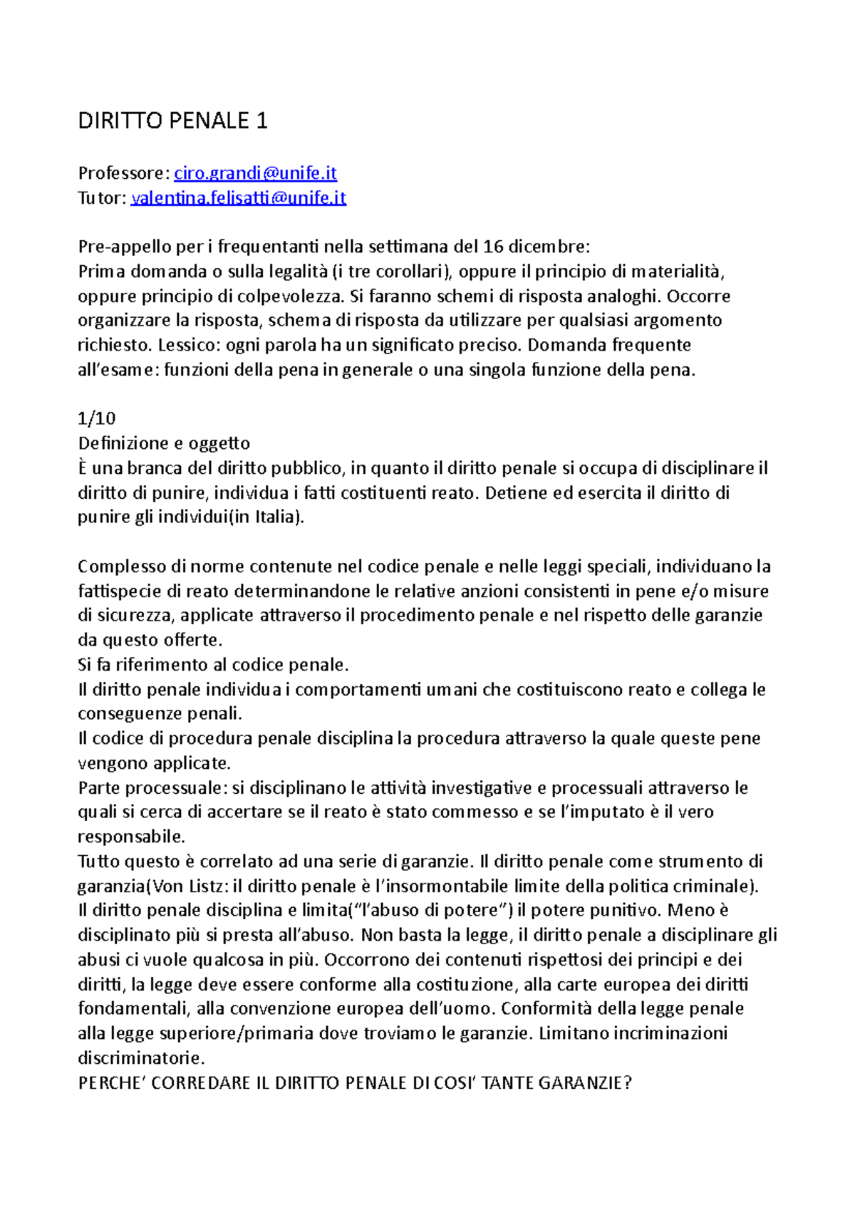 Diritto Penale 1 Appunti Personali Diritto Penale 1 Professore Cirounife Tutor Valenina 8008