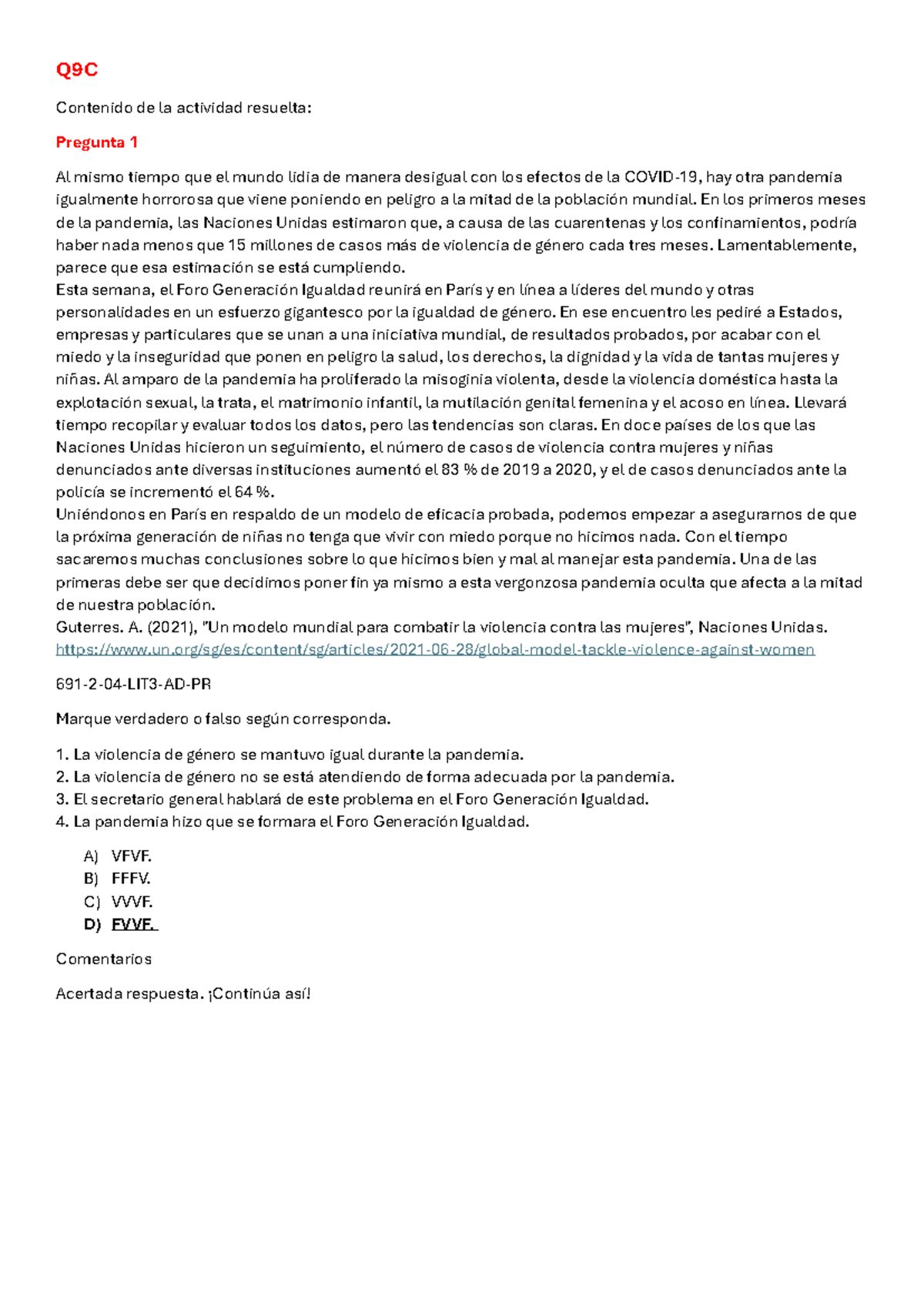 Respuestas Correctas Q9C Q9C Contenido de la actividad resuelta