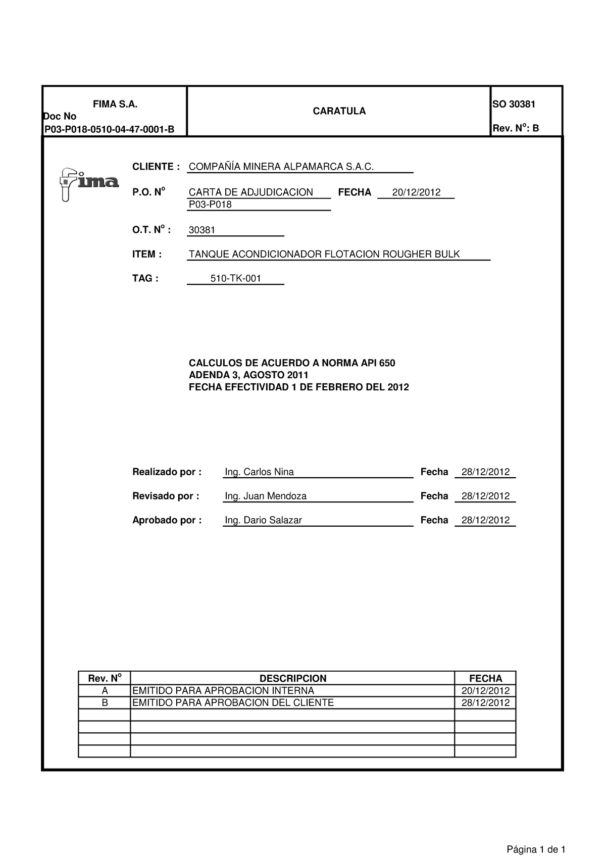 Memoria DE Calculo Tanque Acondicionador - SO 30381 Doc No P03-P018 ...