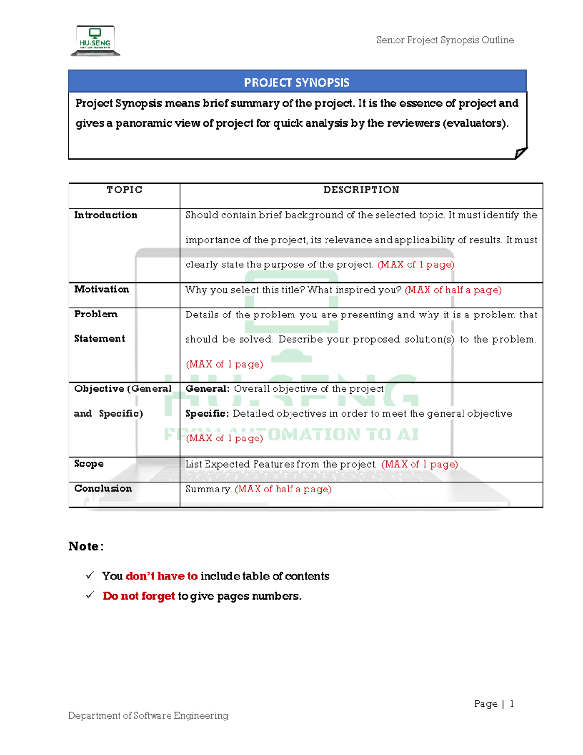 Senior Project Synopsis Outline - TOPIC DESCRIPTION Introduction Should ...