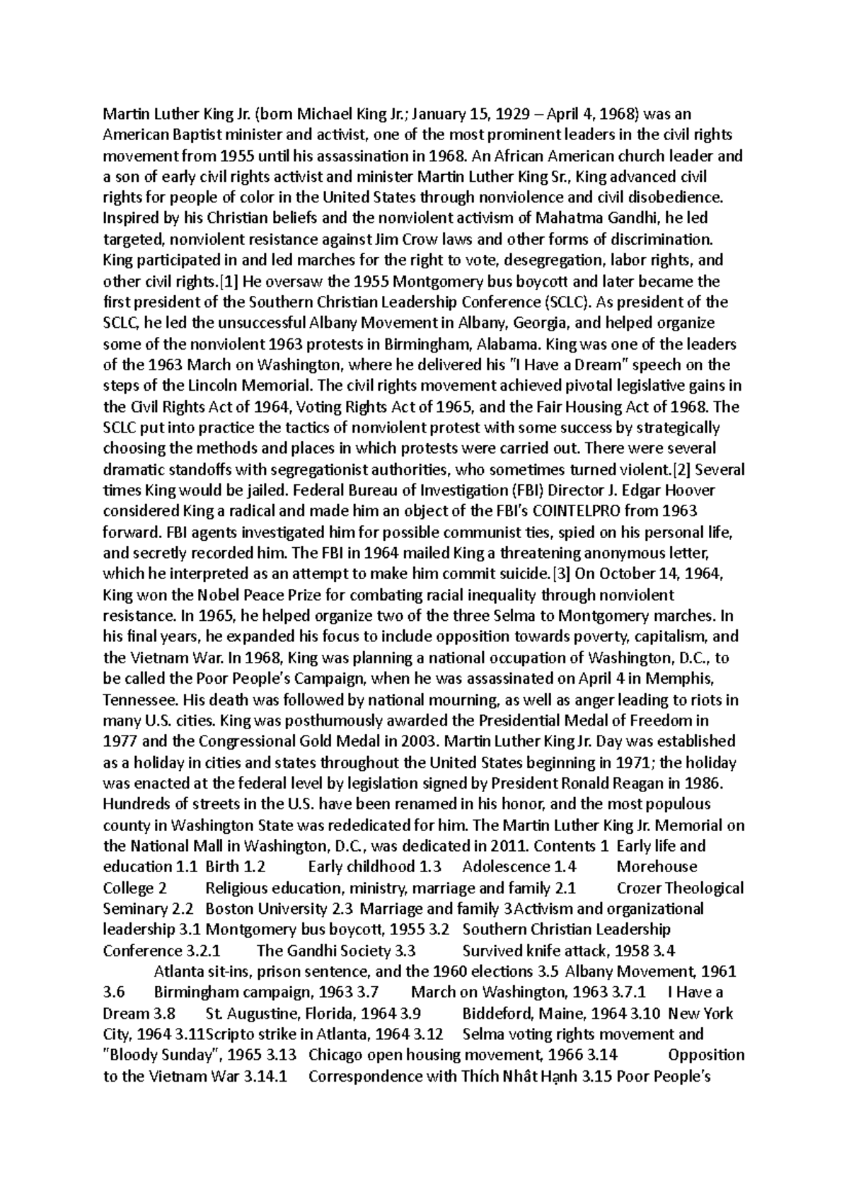 Martin Luther King Jr 1 - Summary - Martin Luther King Jr. (born ...