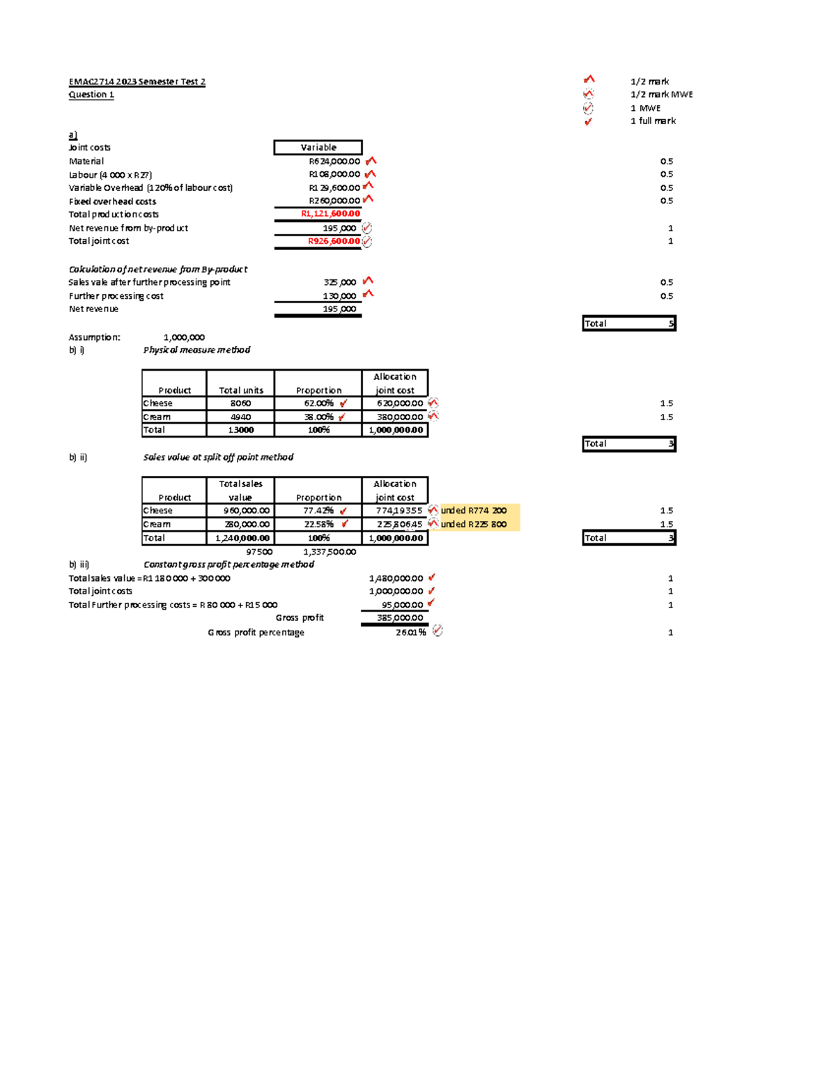 EMAC2714 2023 ST2 MEMO final - 1/2 mark 1/2 mark MWE 1 MWE 1 full mark ...