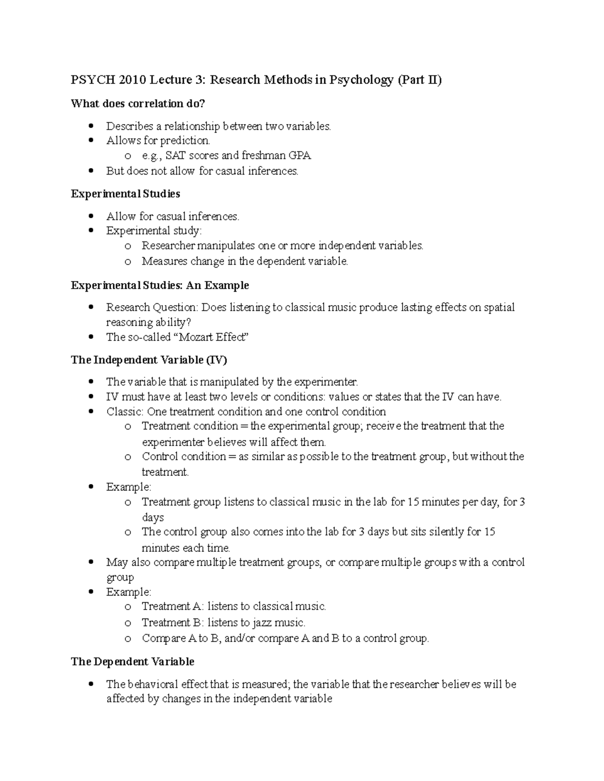 Psych 2010 Lecture 3 Research Methods in Psychology Part II - Allows ...