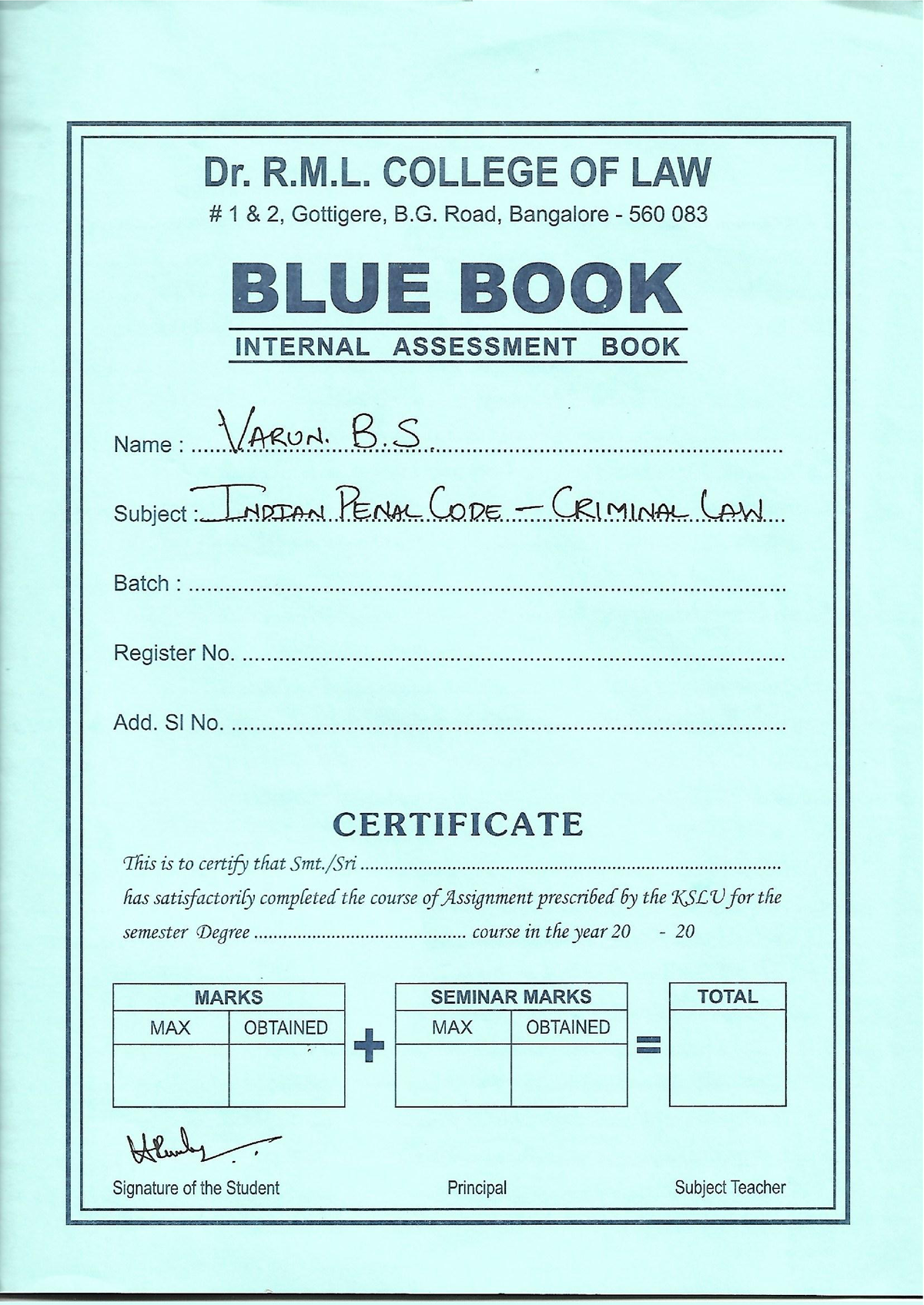 assignment blue book