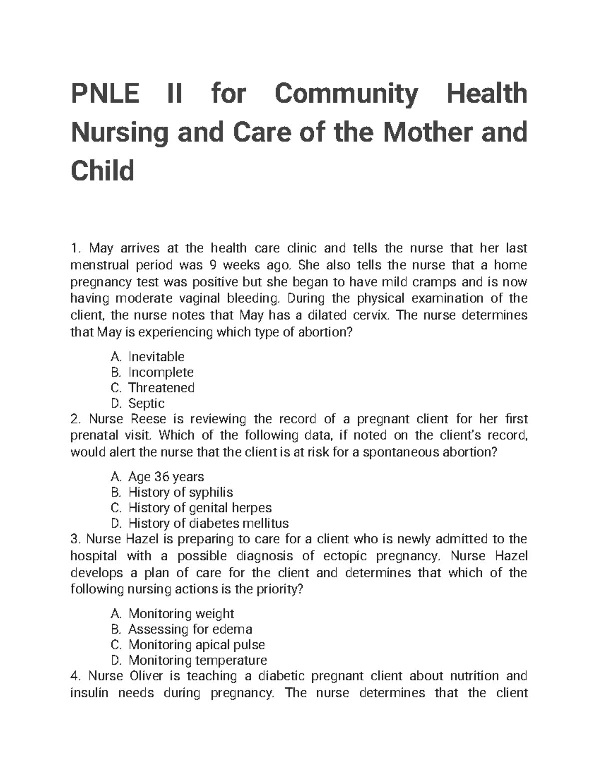 PNLE II For Community Health Nursing And Care Of The Mother And - PNLE ...